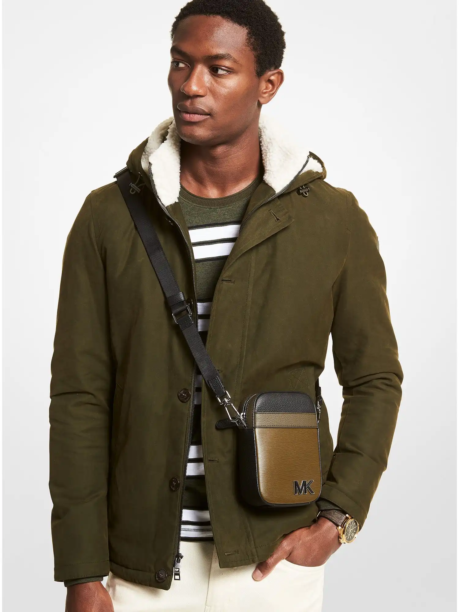 Hudson Color-Block Leather Smartphone Crossbody Bag Olive