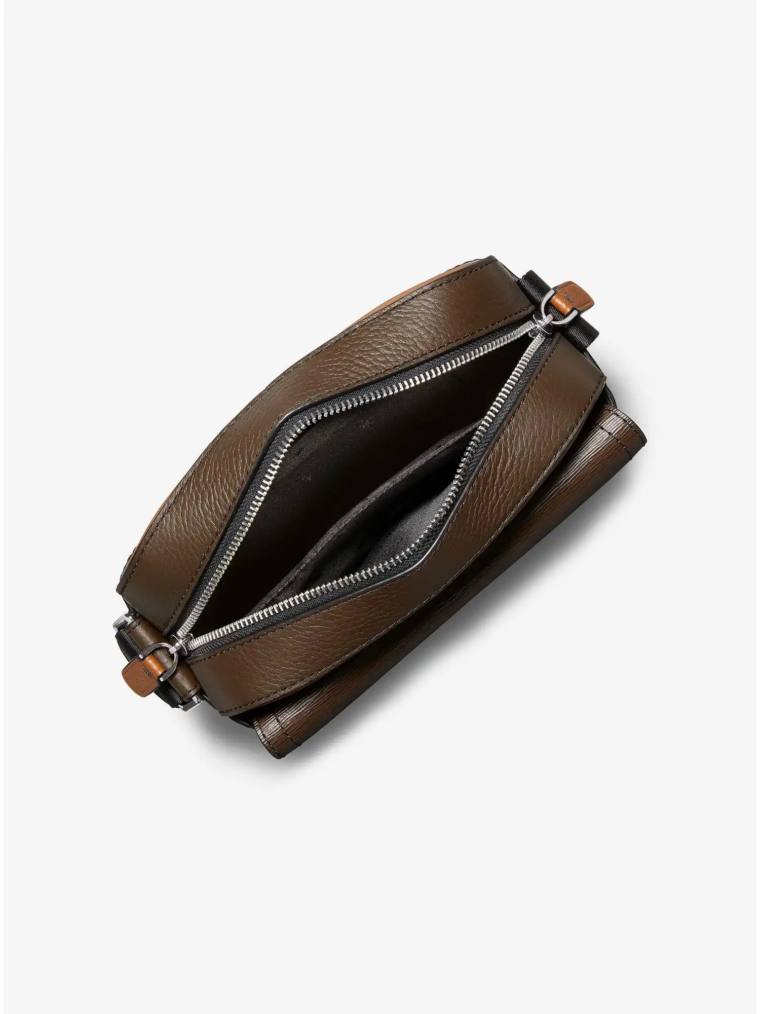 Hudson Color-Blocked Leather Messenger Bag Brown