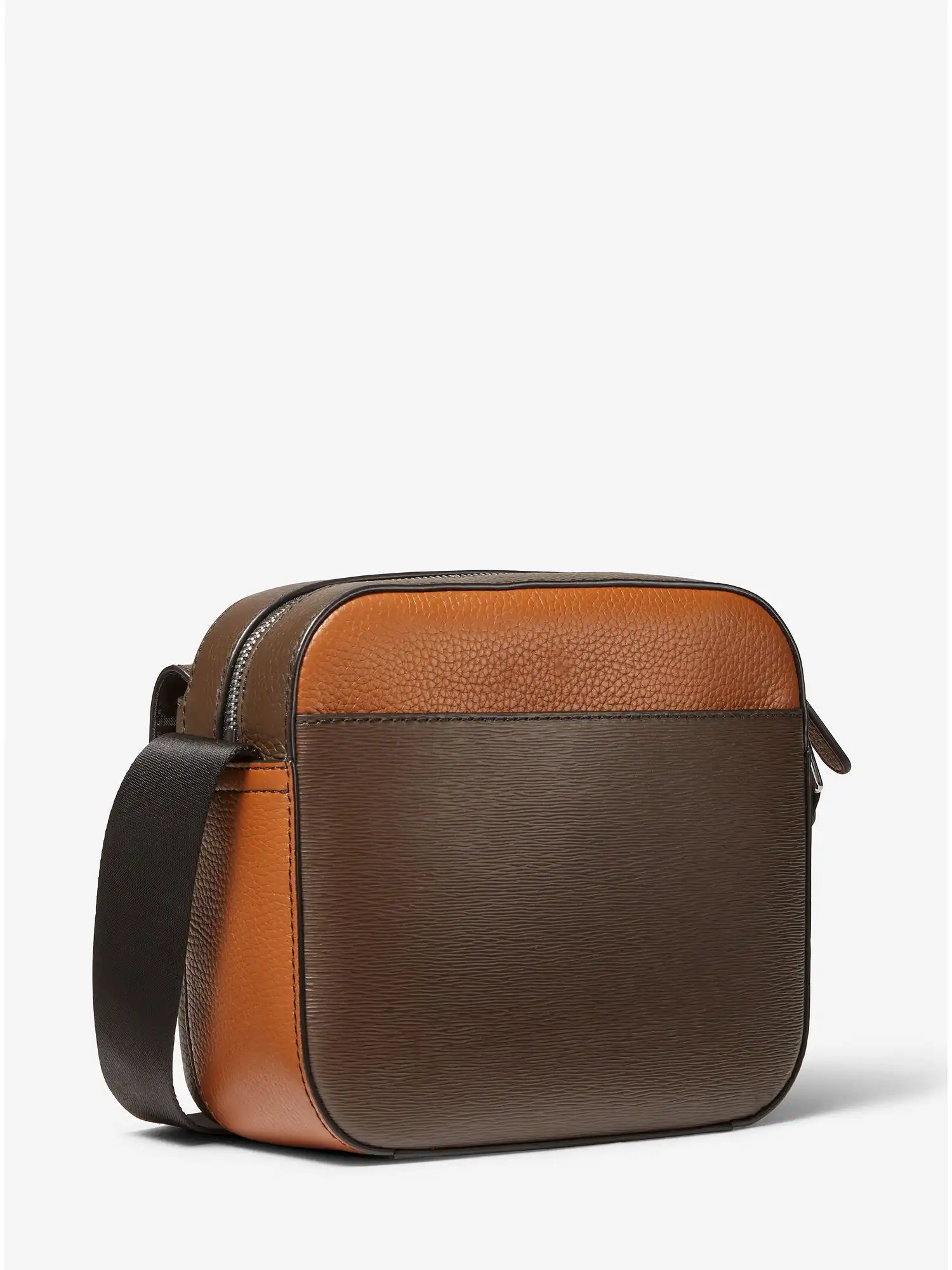 Hudson Color-Blocked Leather Messenger Bag Brown