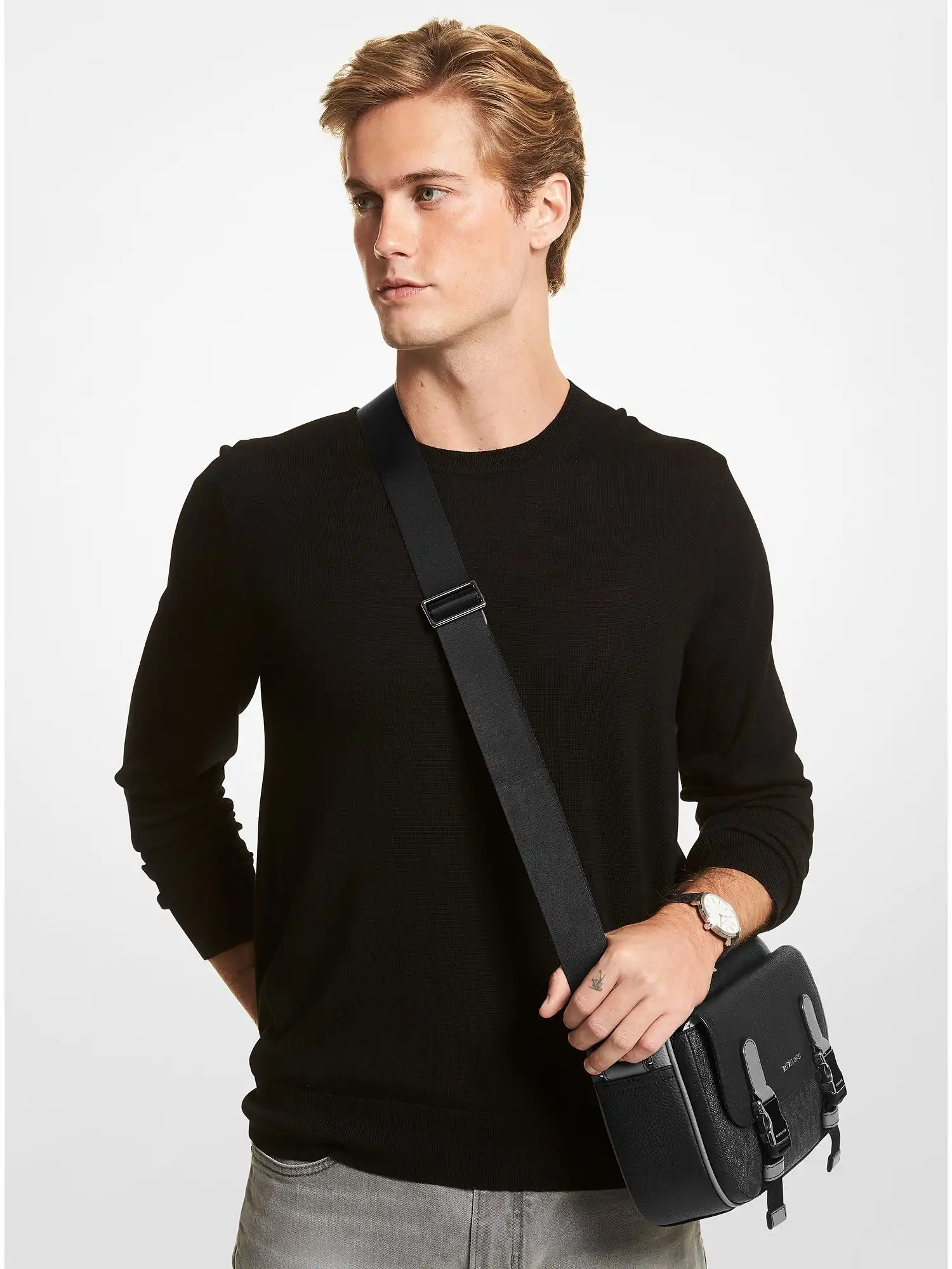 Hudson Large Leather Crossbody Bag Black Combo