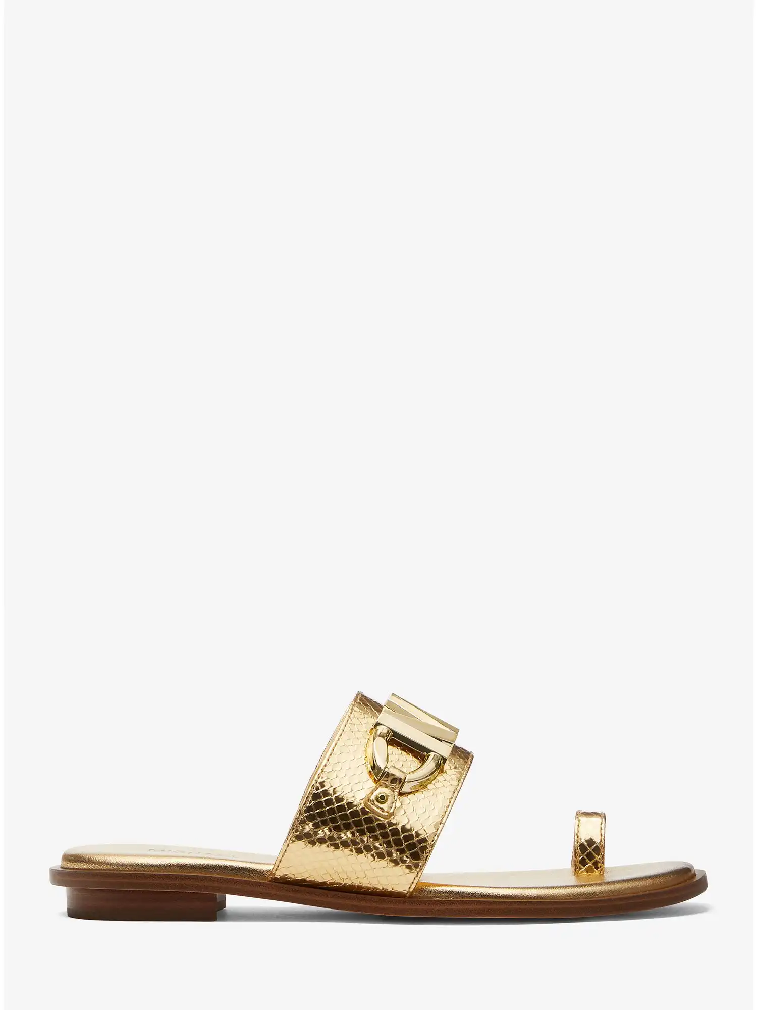 Izzy Embellished Metallic Snake Embossed Leather Sandal Gold