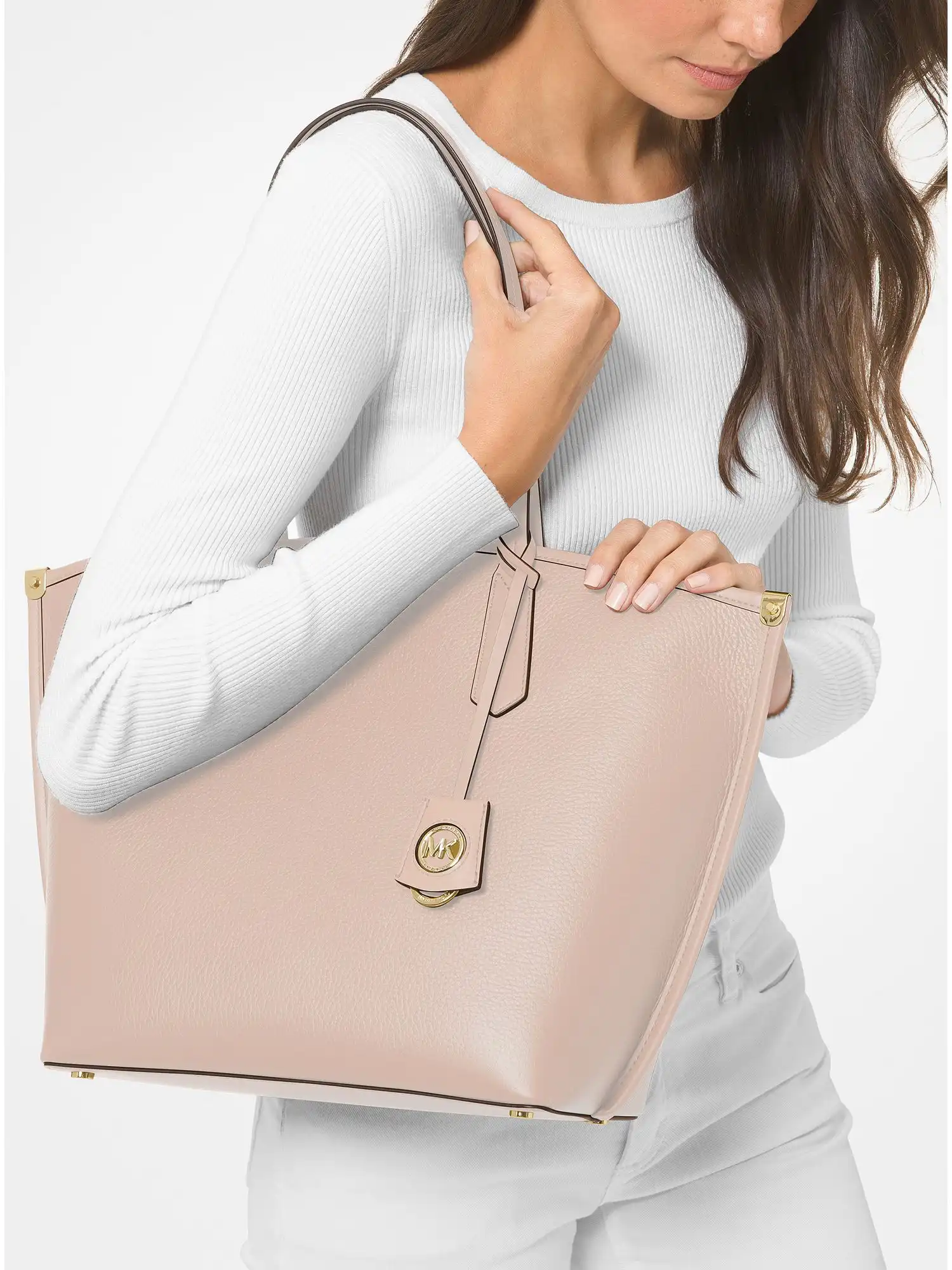 Jane Large Pebbled Leather Tote Bag Soft Pink