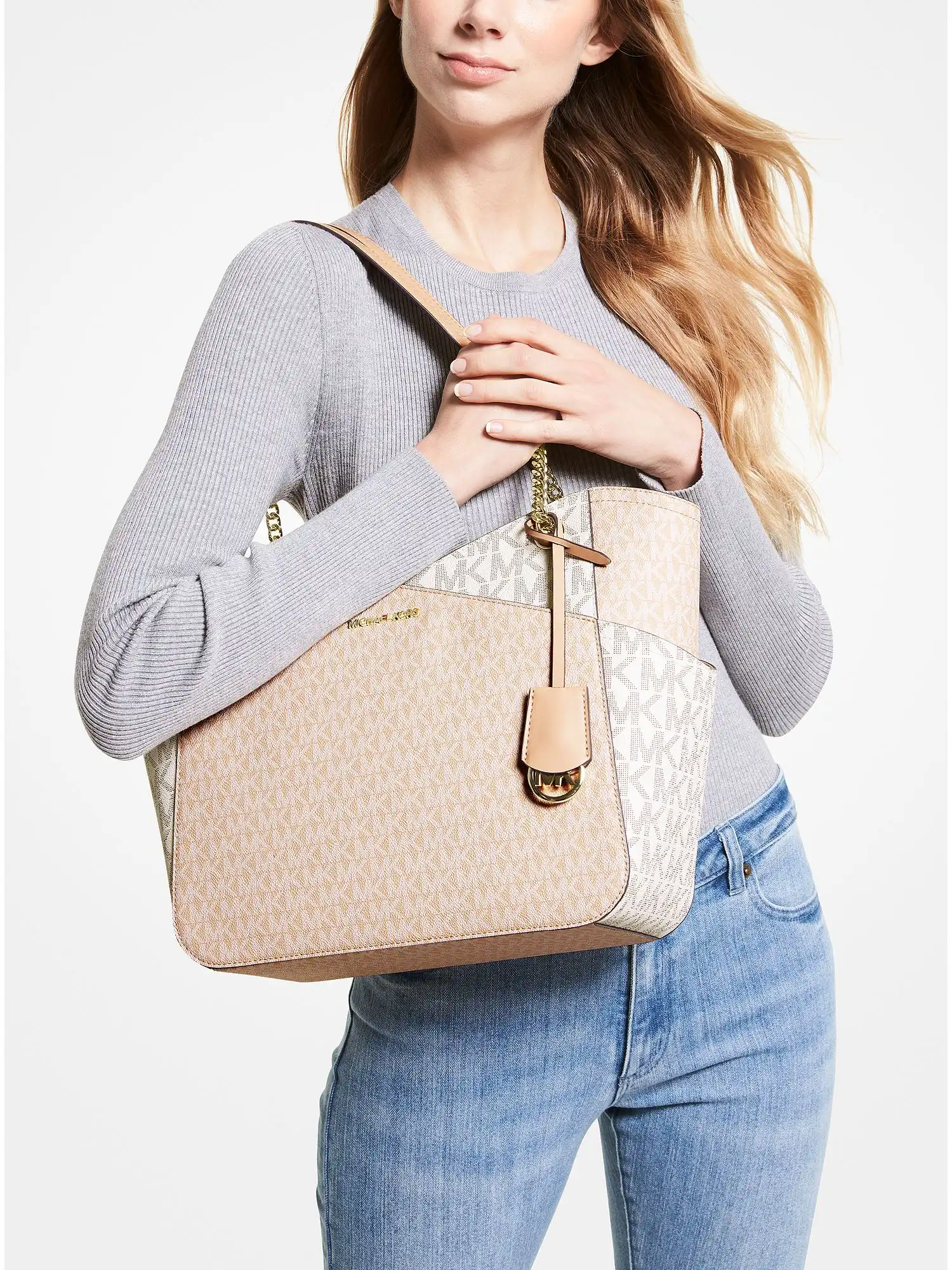 Jet Set Large Color-Block Logo Tote Bag Buff Multi
