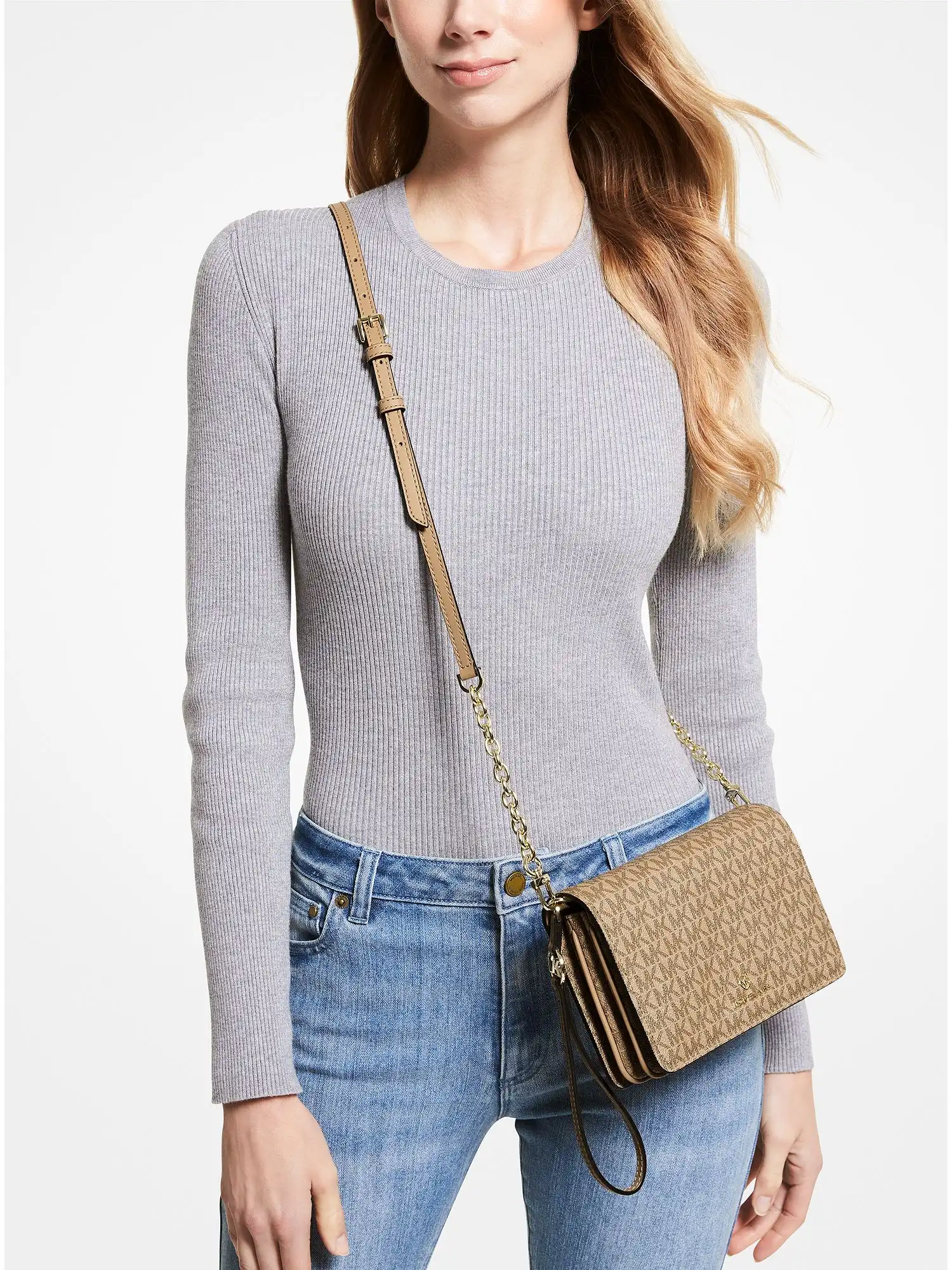 Jet Set Large Logo Crossbody Bag Camel
