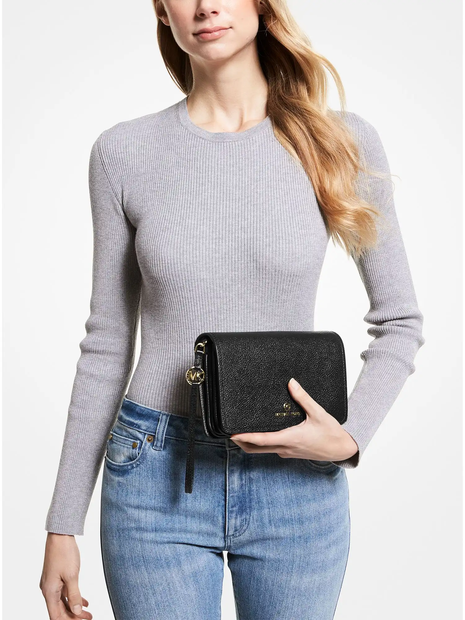 Jet Set Large Pebbled Leather Crossbody Bag Black