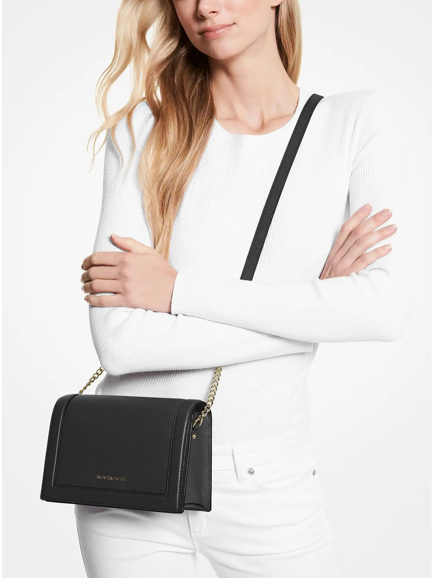 Jet Set Large Saffiano Leather Crossbody Bag Black