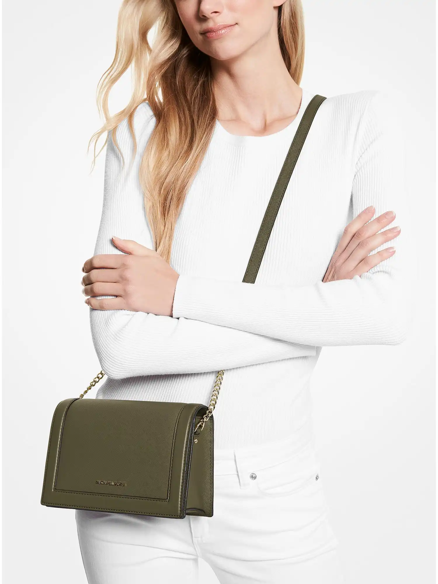 Jet Set Large Saffiano Leather Crossbody Bag Olive