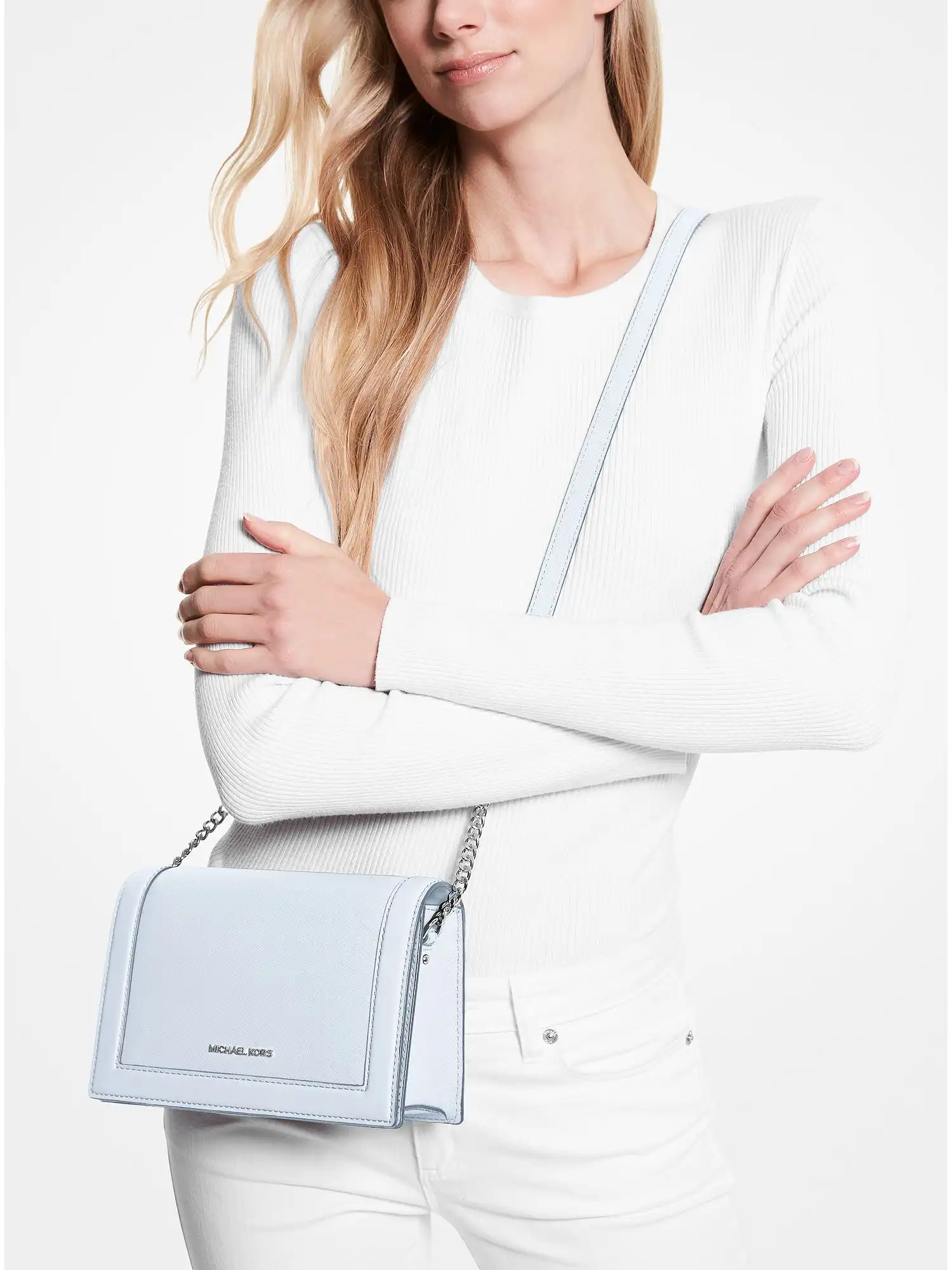 Jet Set Large Saffiano Leather Crossbody Bag Soft Sky