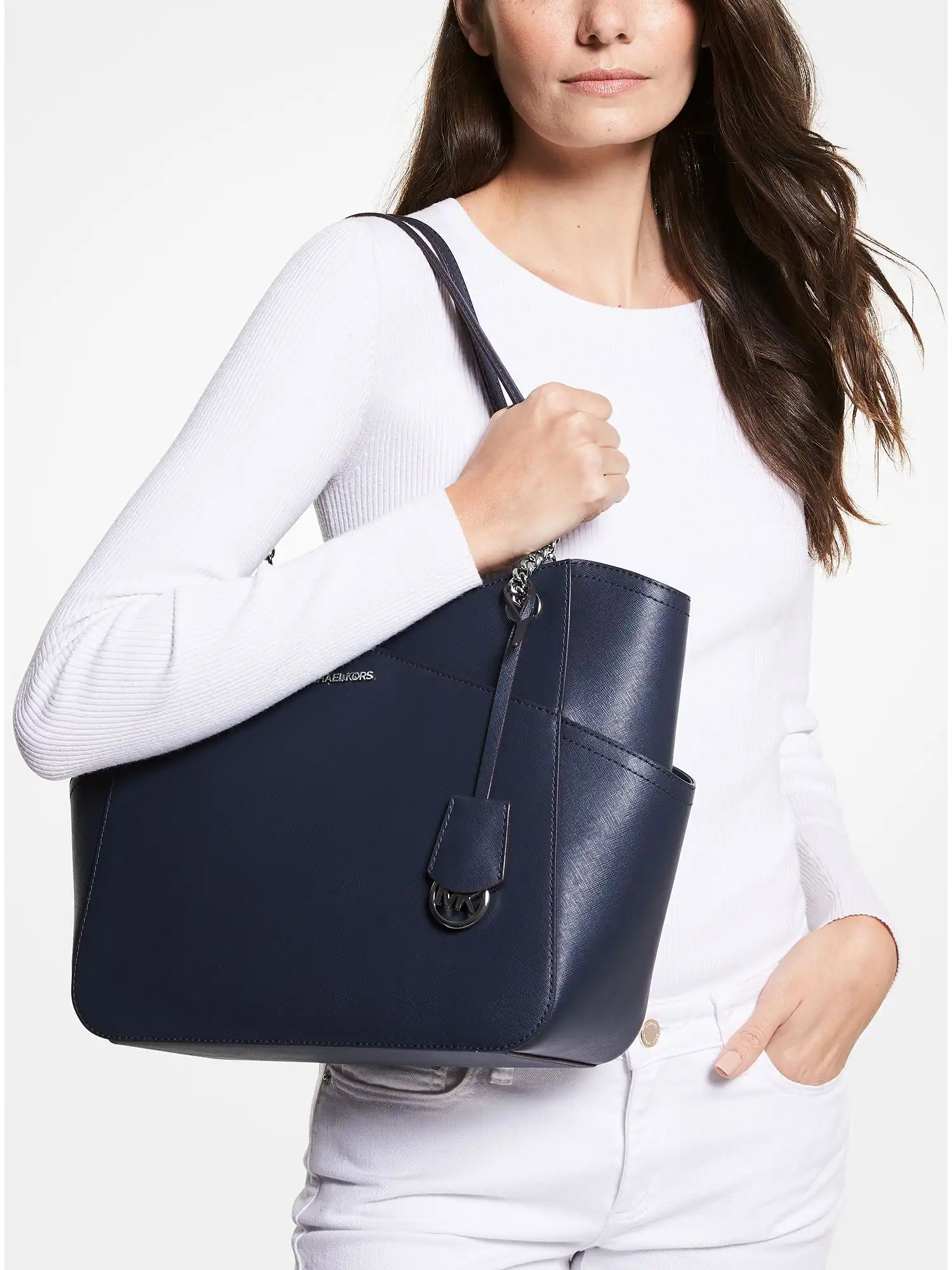 Jet Set Large Saffiano Leather Tote Bag Navy