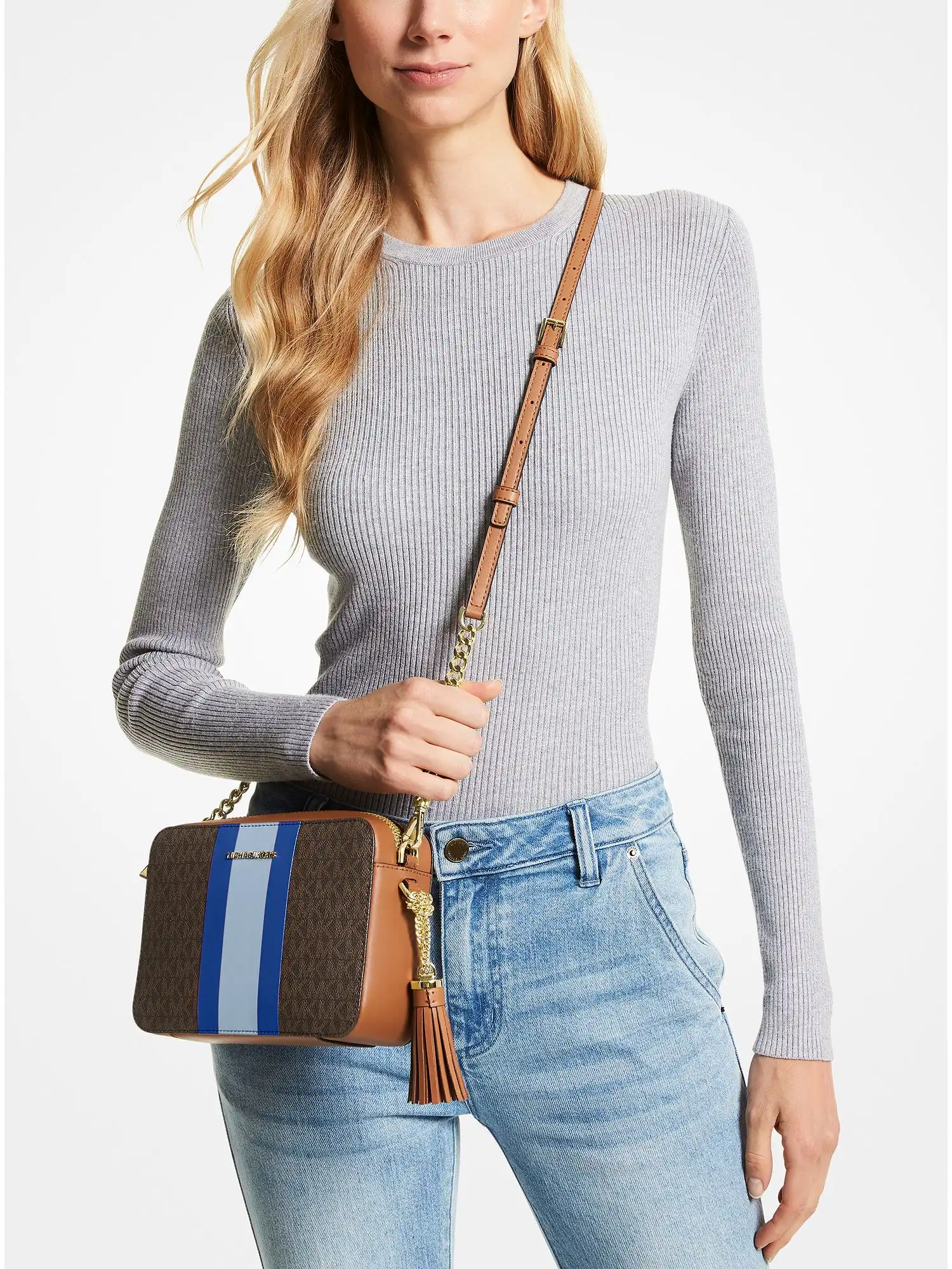 Jet Set Medium Logo Stripe Camera Bag Electric Blue