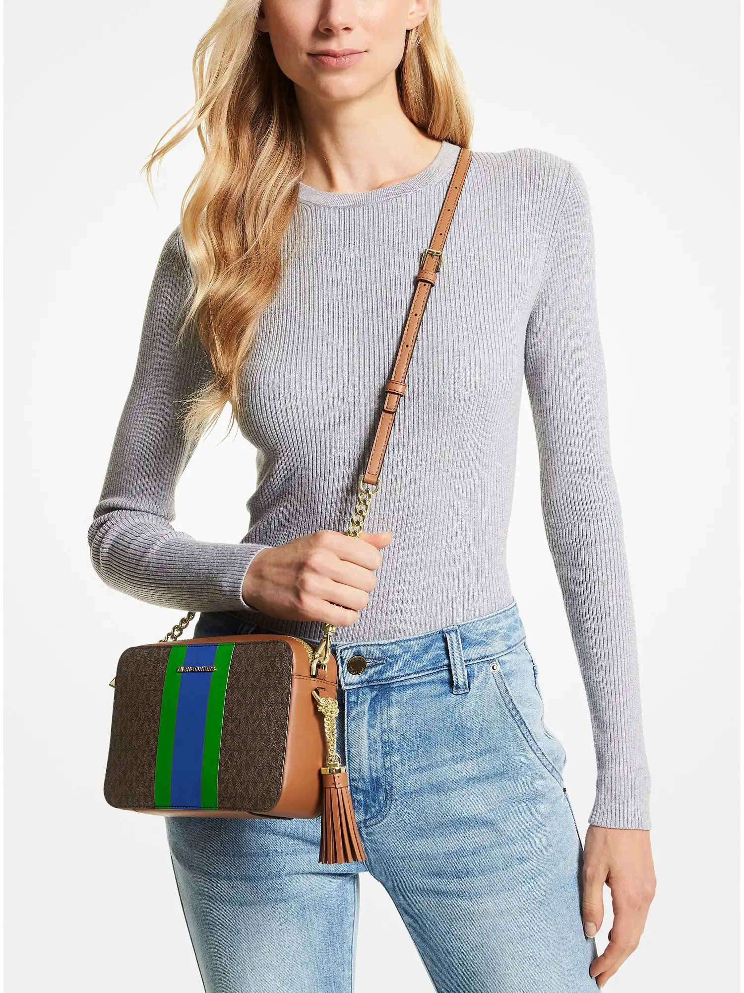 Jet Set Medium Logo Stripe Camera Bag Palm Green