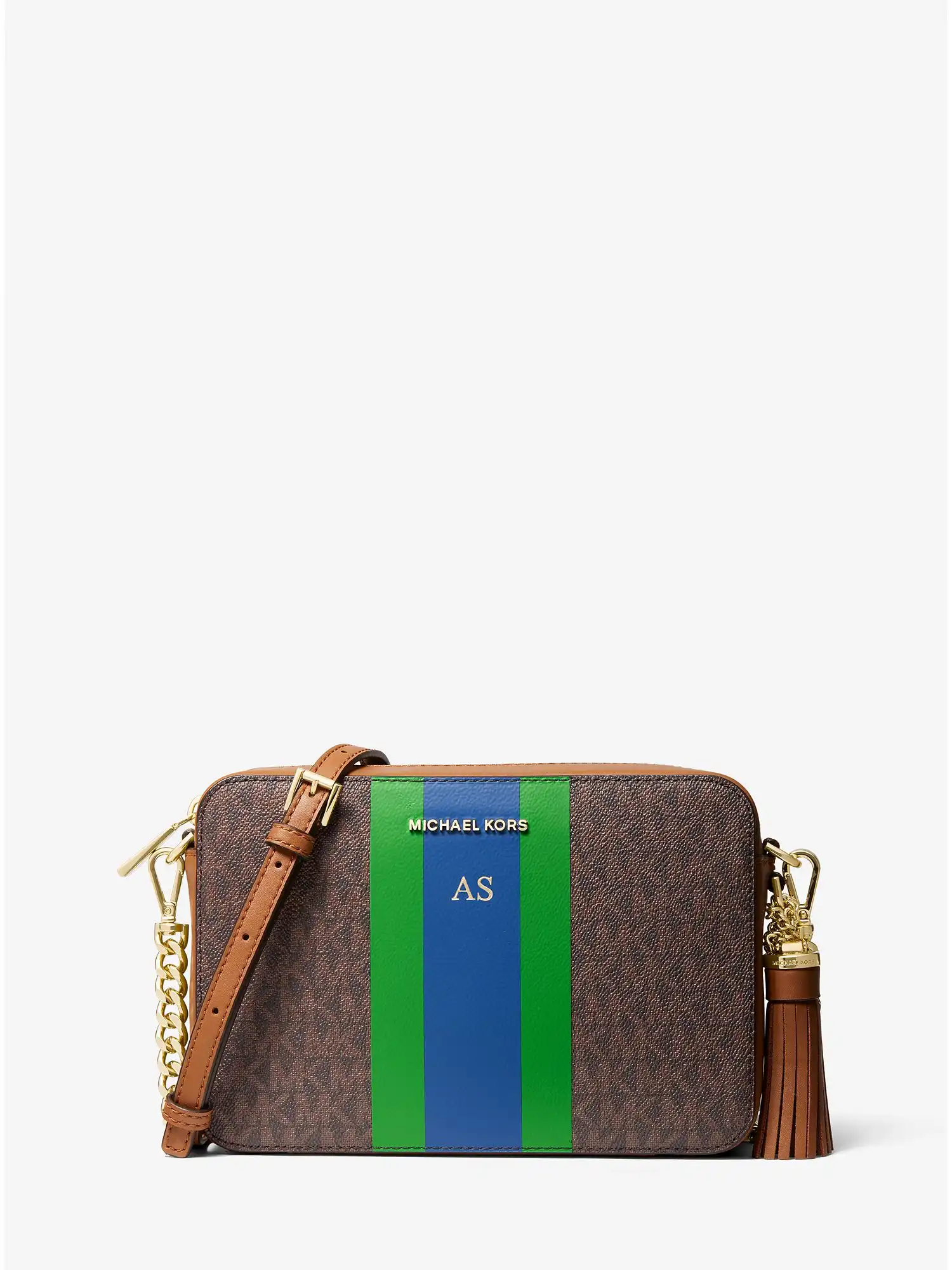Jet Set Medium Logo Stripe Camera Bag Palm Green