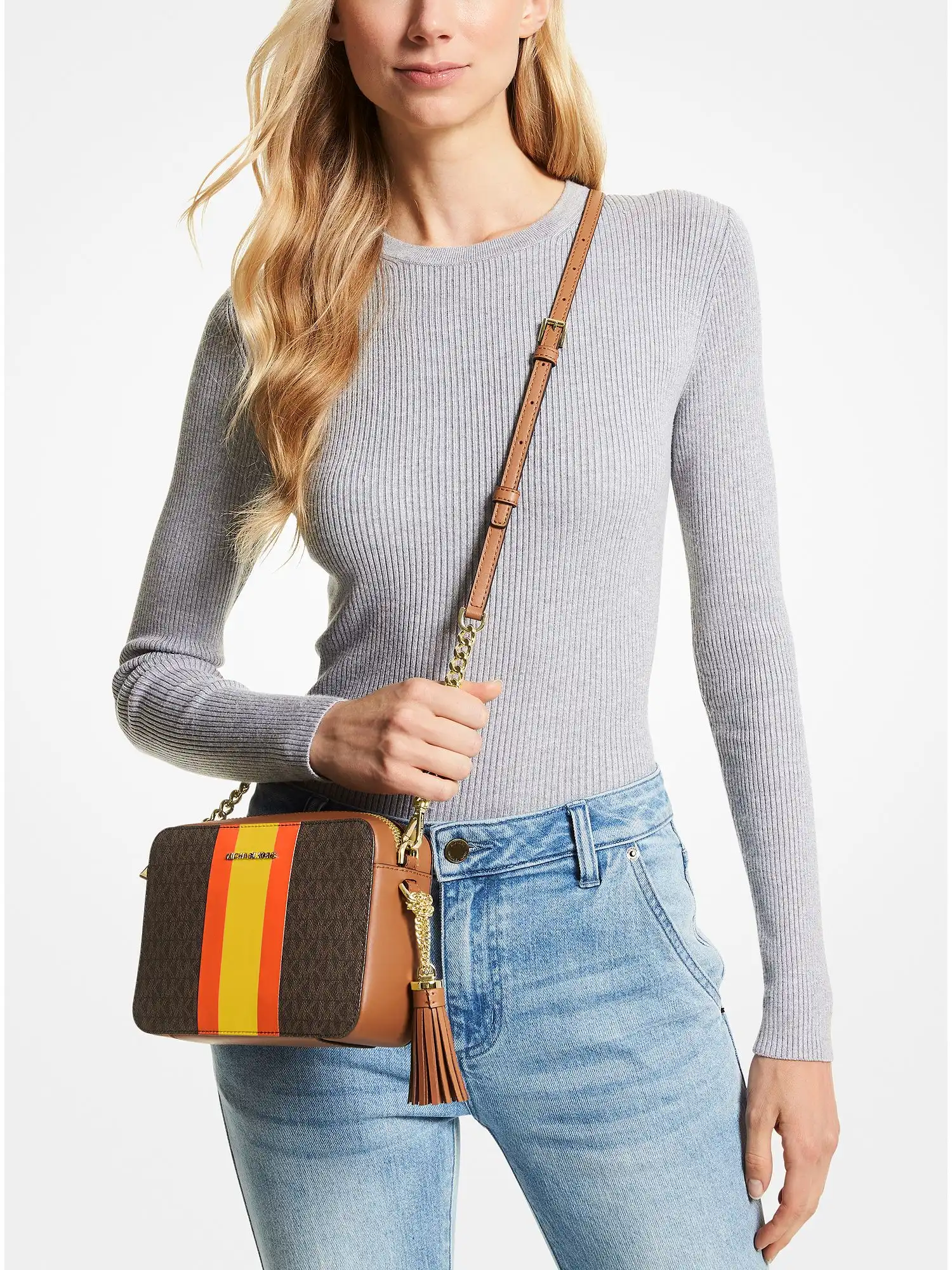 Jet Set Medium Logo Stripe Camera Bag Poppy