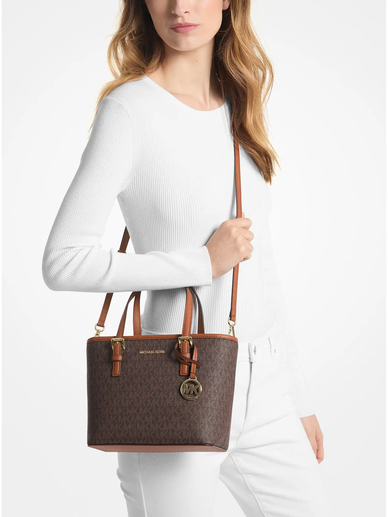 Jet Set Travel Extra-Small Logo Top-Zip Tote Bag Brown