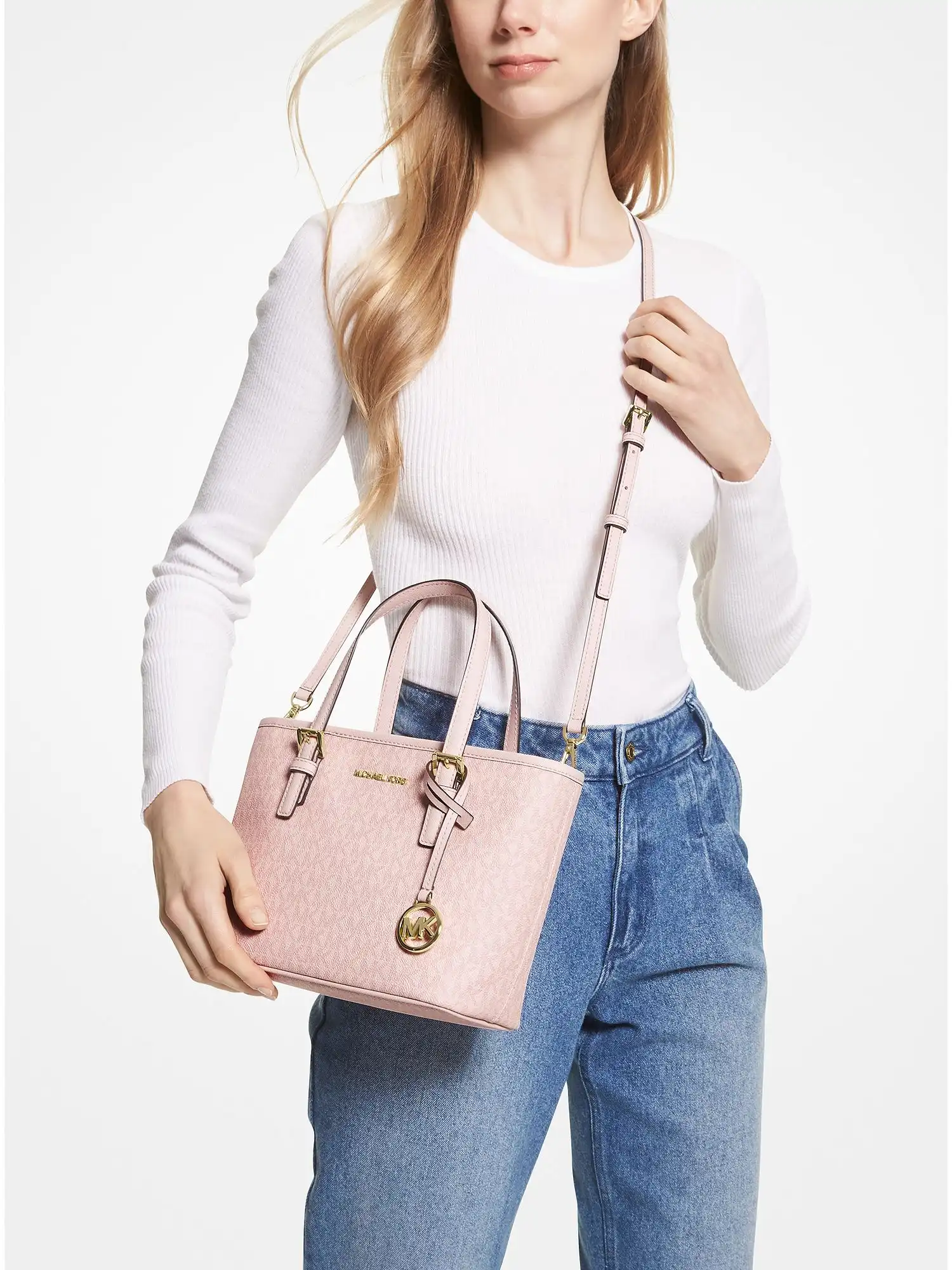Jet Set Travel Extra-Small Logo Top-Zip Tote Bag Dark Powder Blush