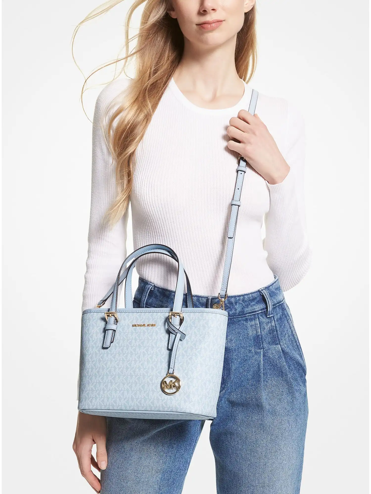 Jet Set Travel Extra-Small Logo Top-Zip Tote Bag Pale Ocean