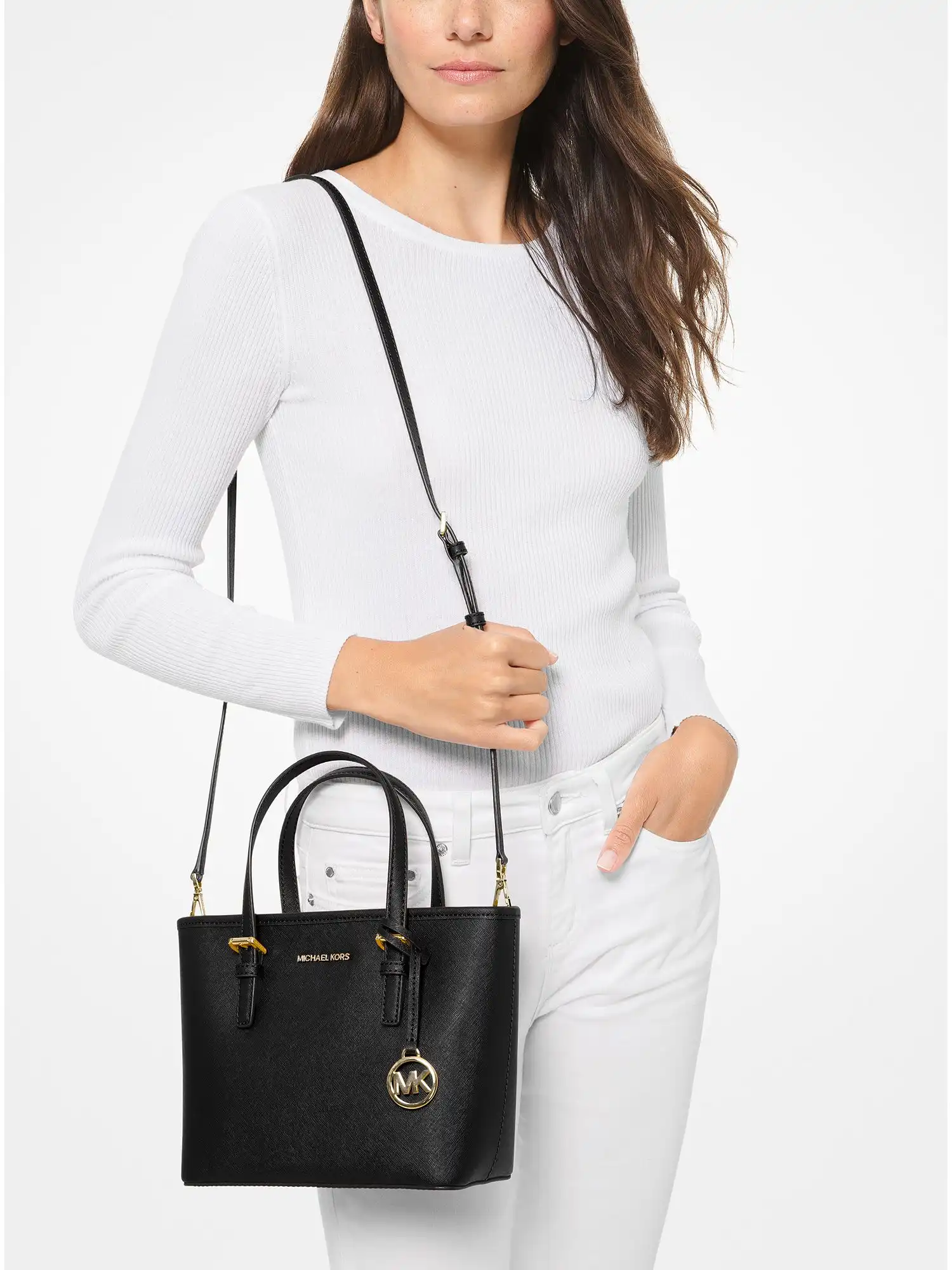 Jet Set Travel Extra-Small Saffiano Leather Top-Zip Tote Bag Black