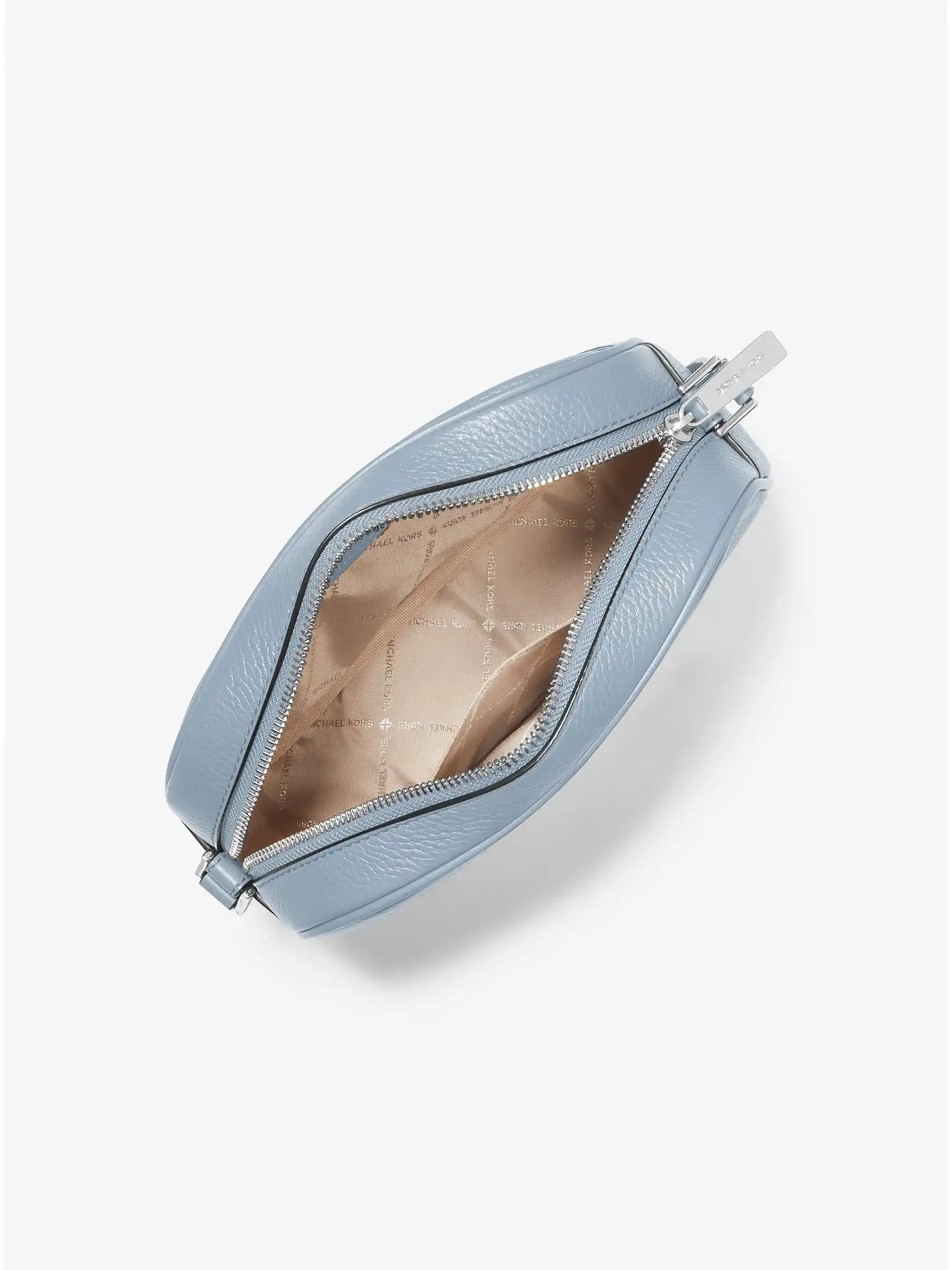 Jet Set Travel Medium Logo Embossed Pebbled Leather Crossbody Bag Pale Blue