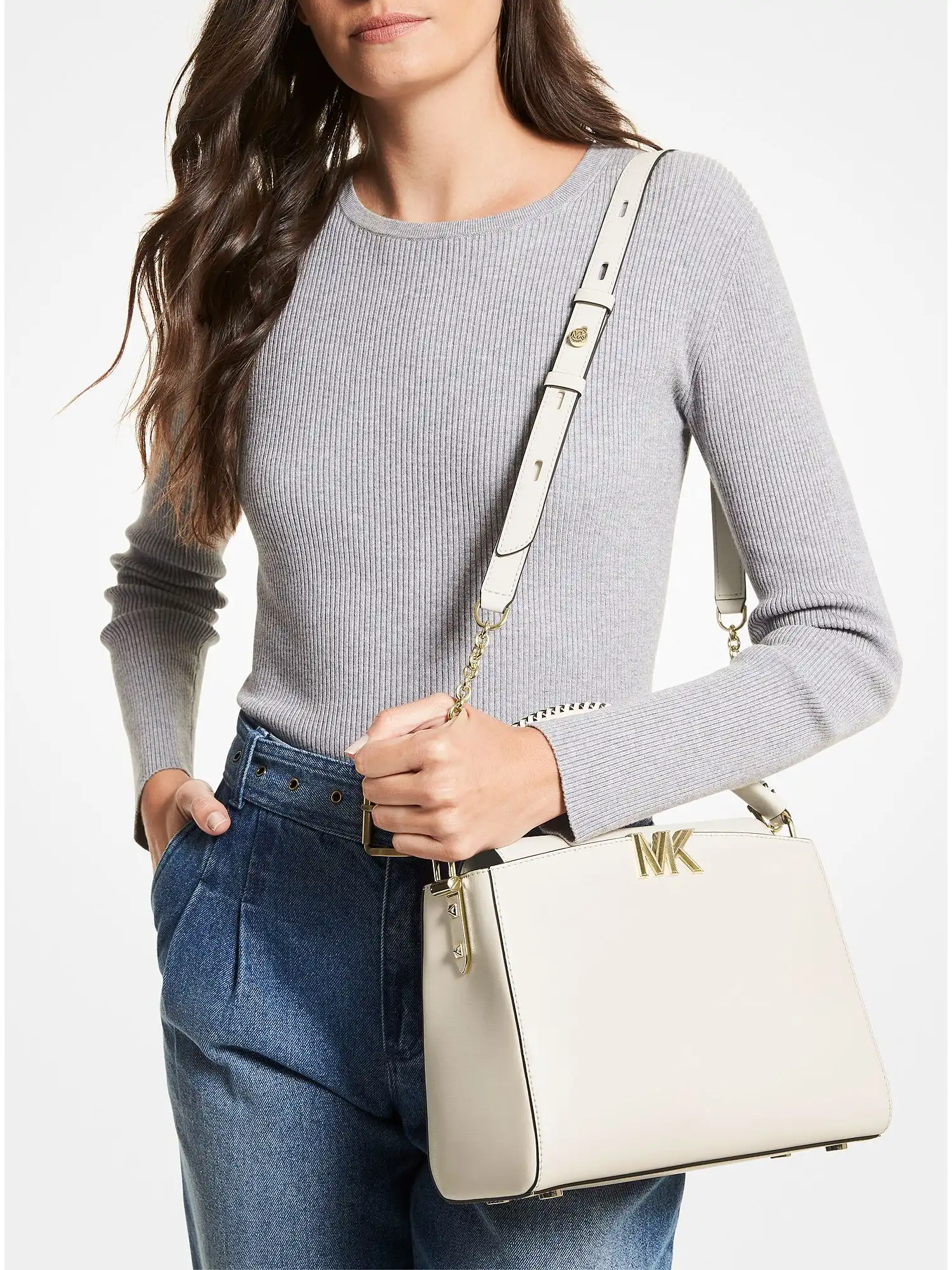 Karlie Medium Leather Satchel Lt Cream