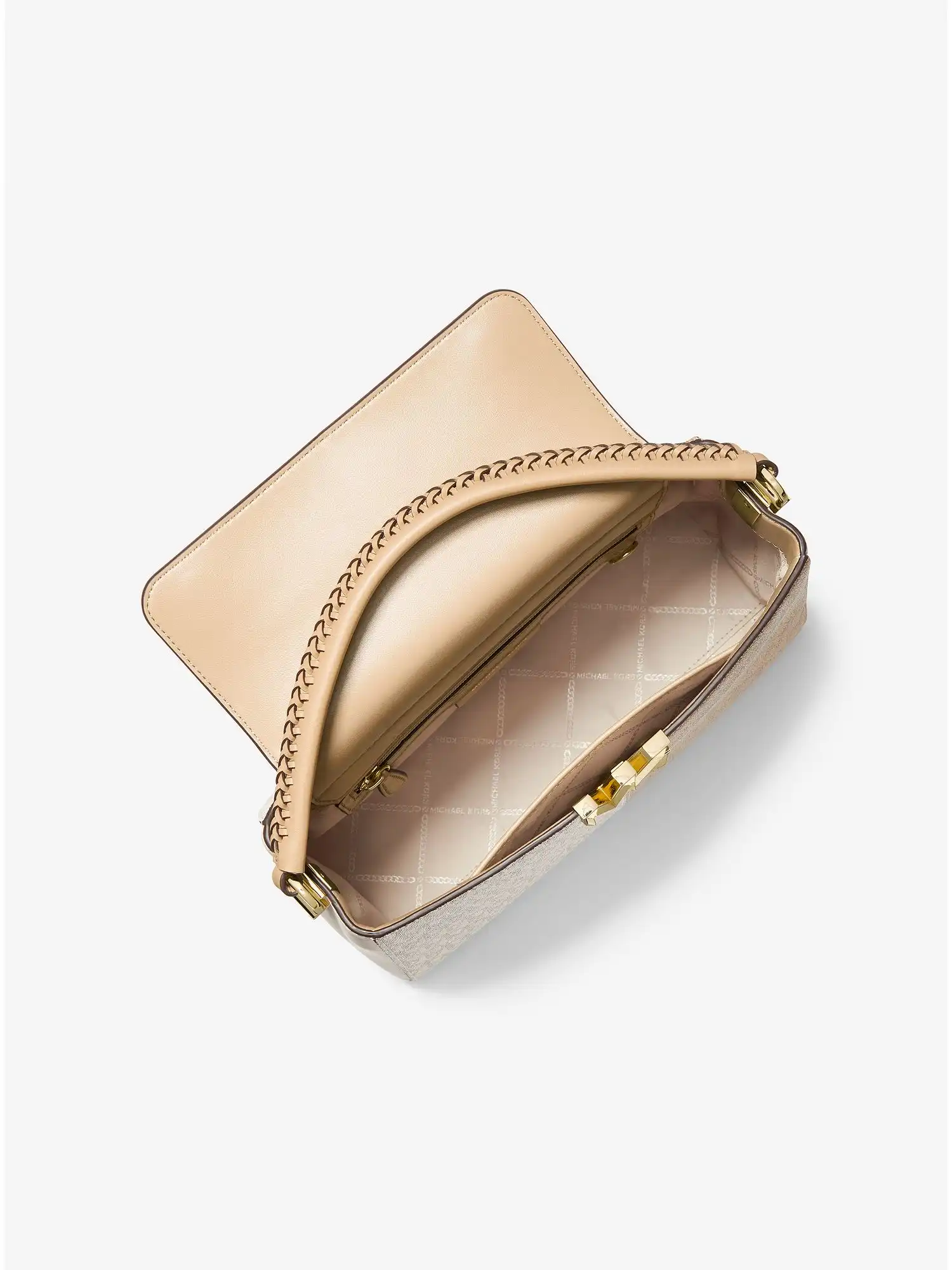 Karlie Medium Two-Tone Graphic Logo Satchel Vanilla Combo
