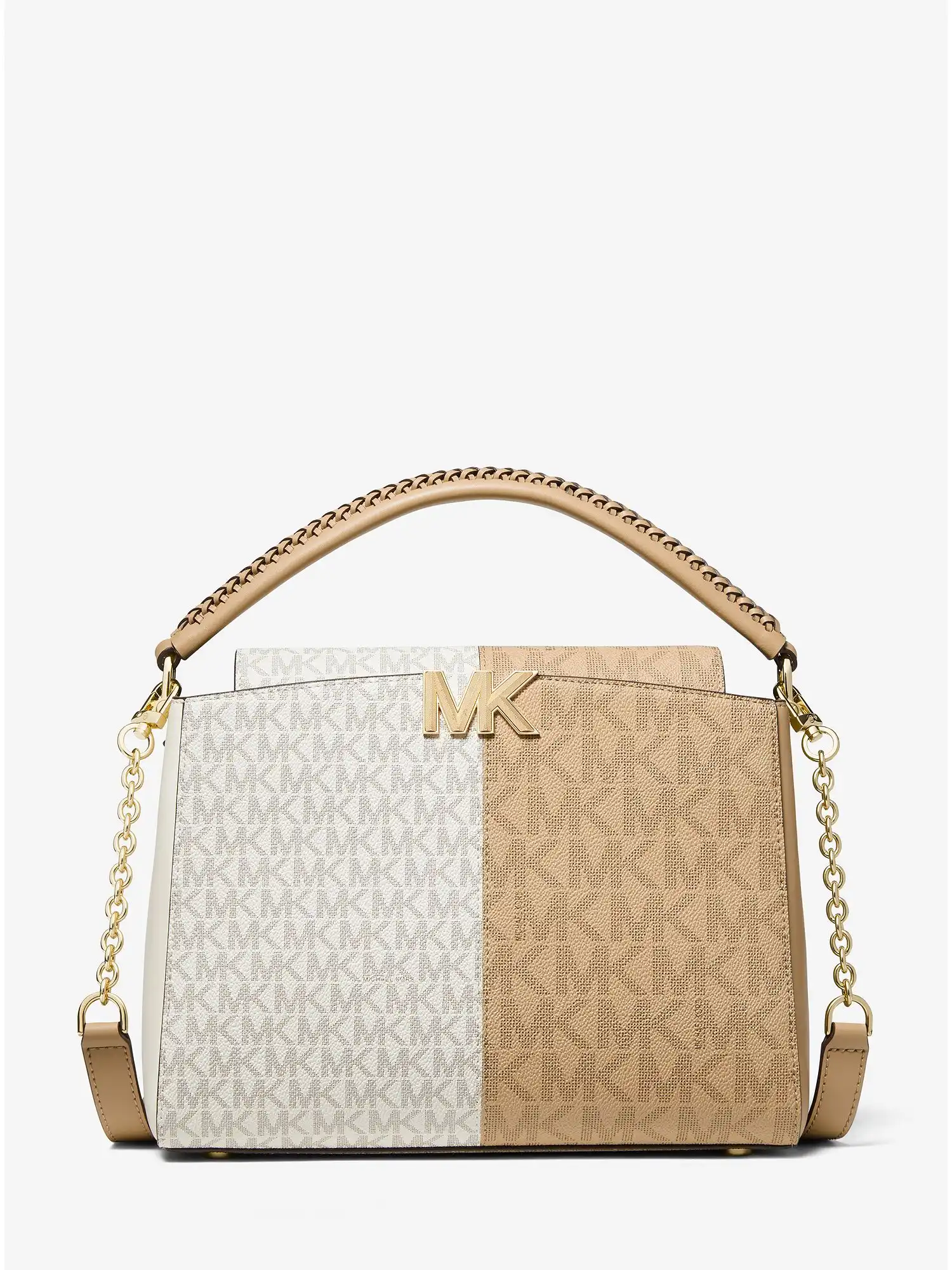 Karlie Medium Two-Tone Graphic Logo Satchel Vanilla Combo