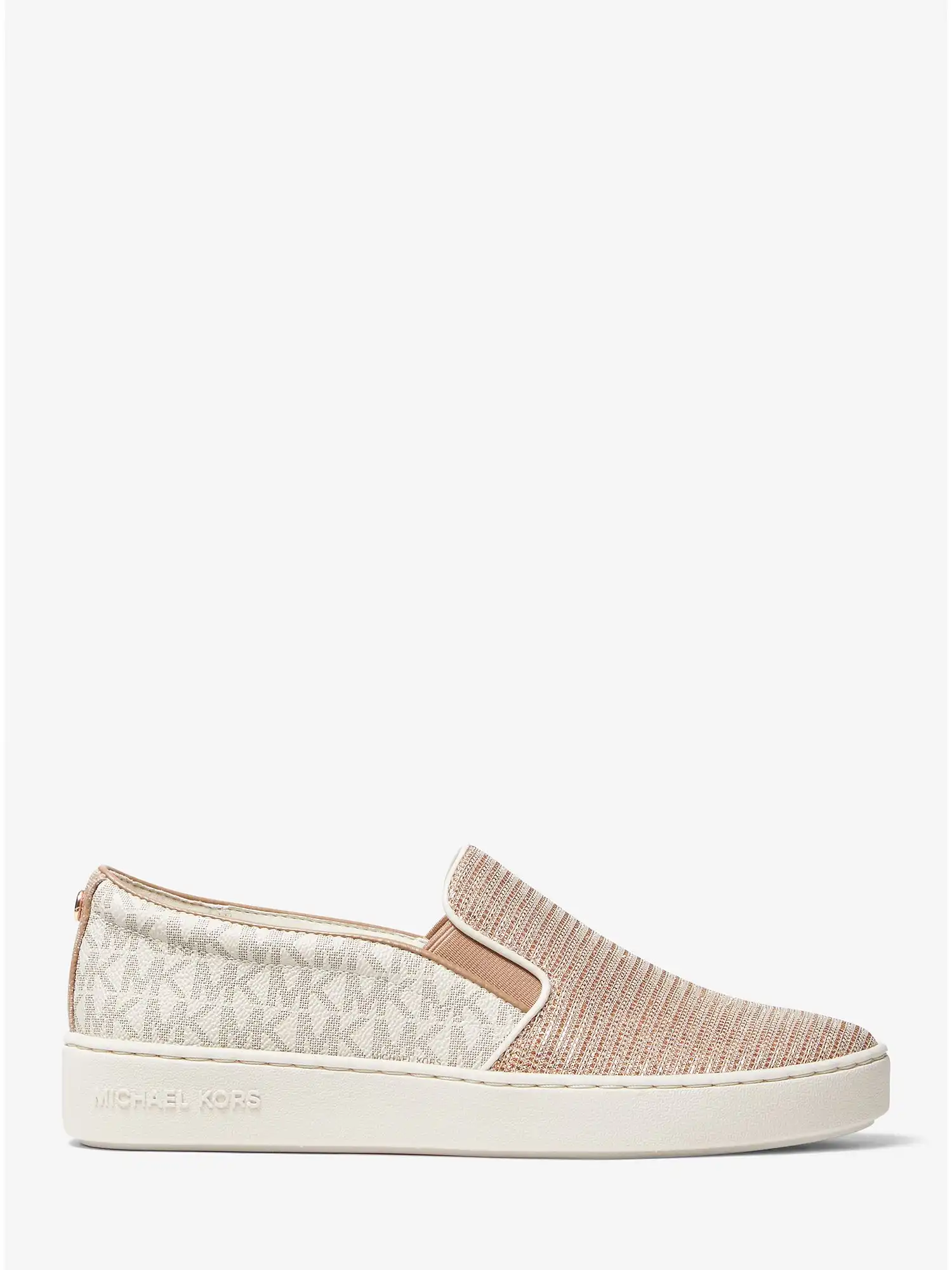 Keaton Two-Tone Logo and Glitter Chain-Mesh Slip-On Sneaker Vanilla Combo