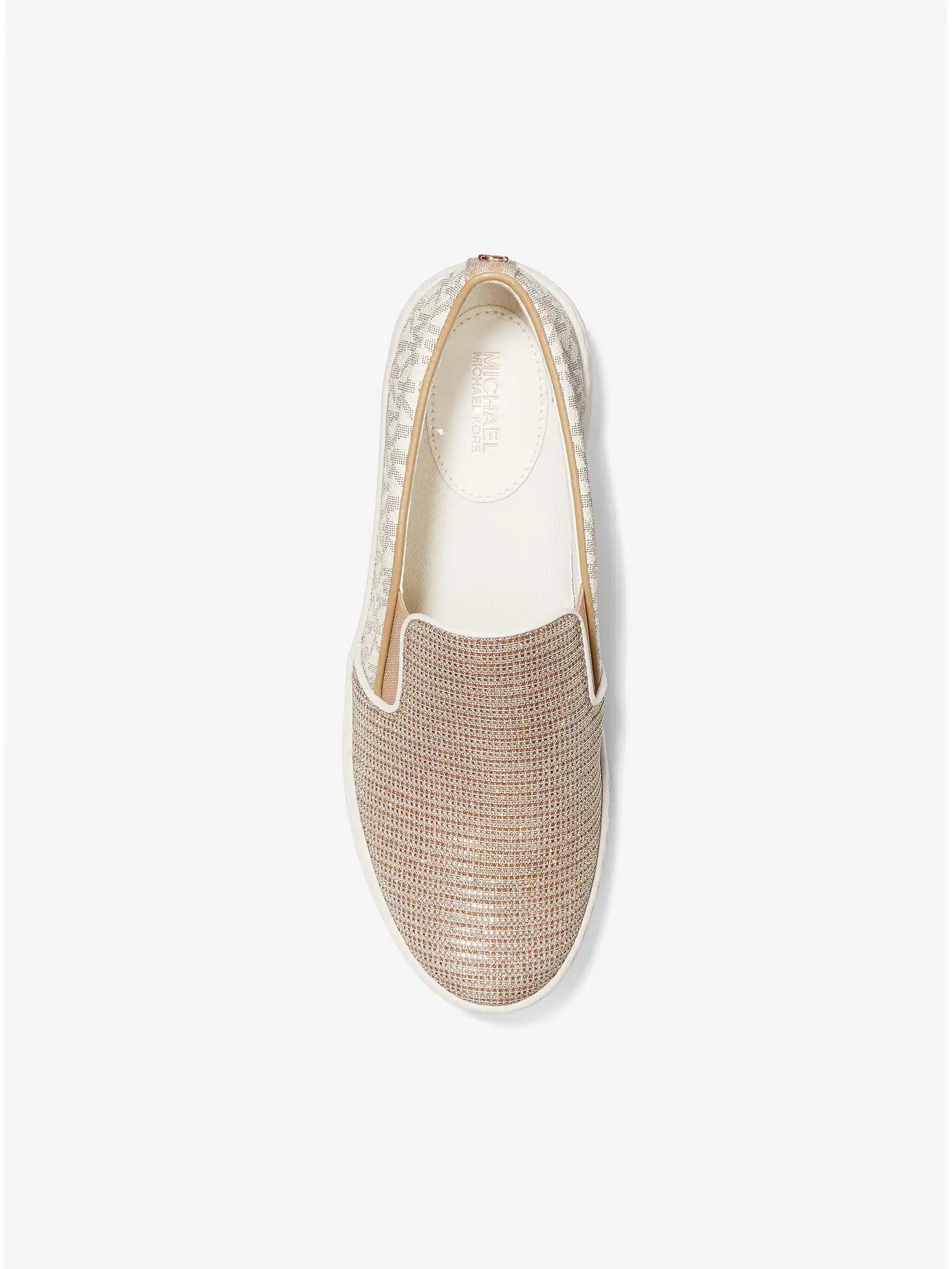 Keaton Two-Tone Logo and Glitter Chain-Mesh Slip-On Sneaker Vanilla Combo
