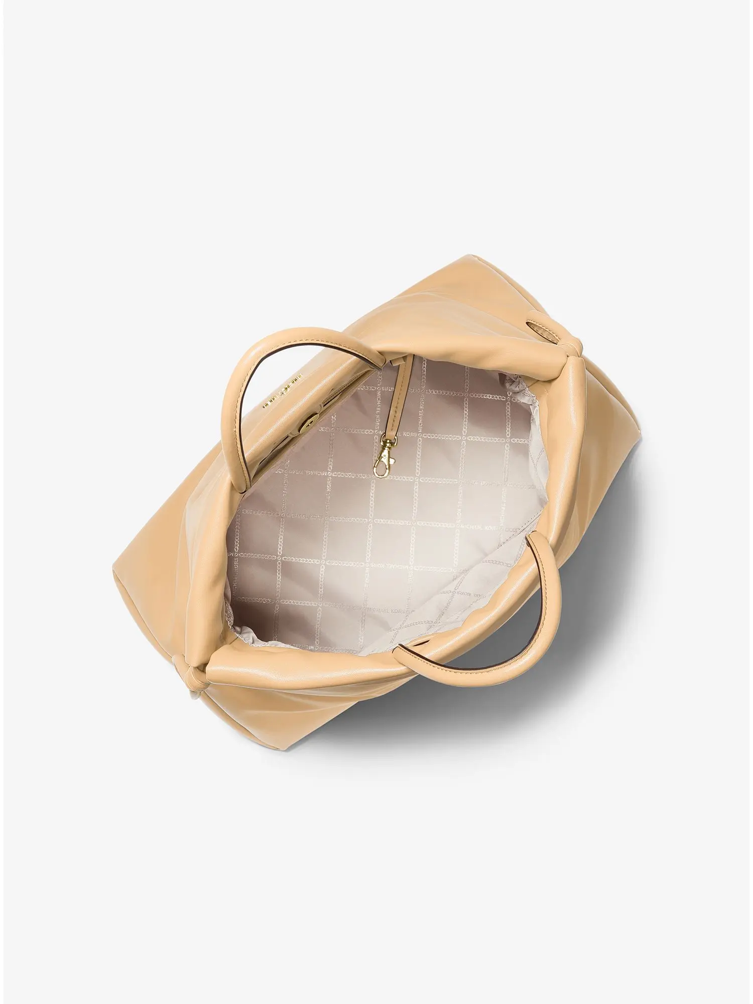 Lina Medium Logo Faux Leather Tote Bag Camel