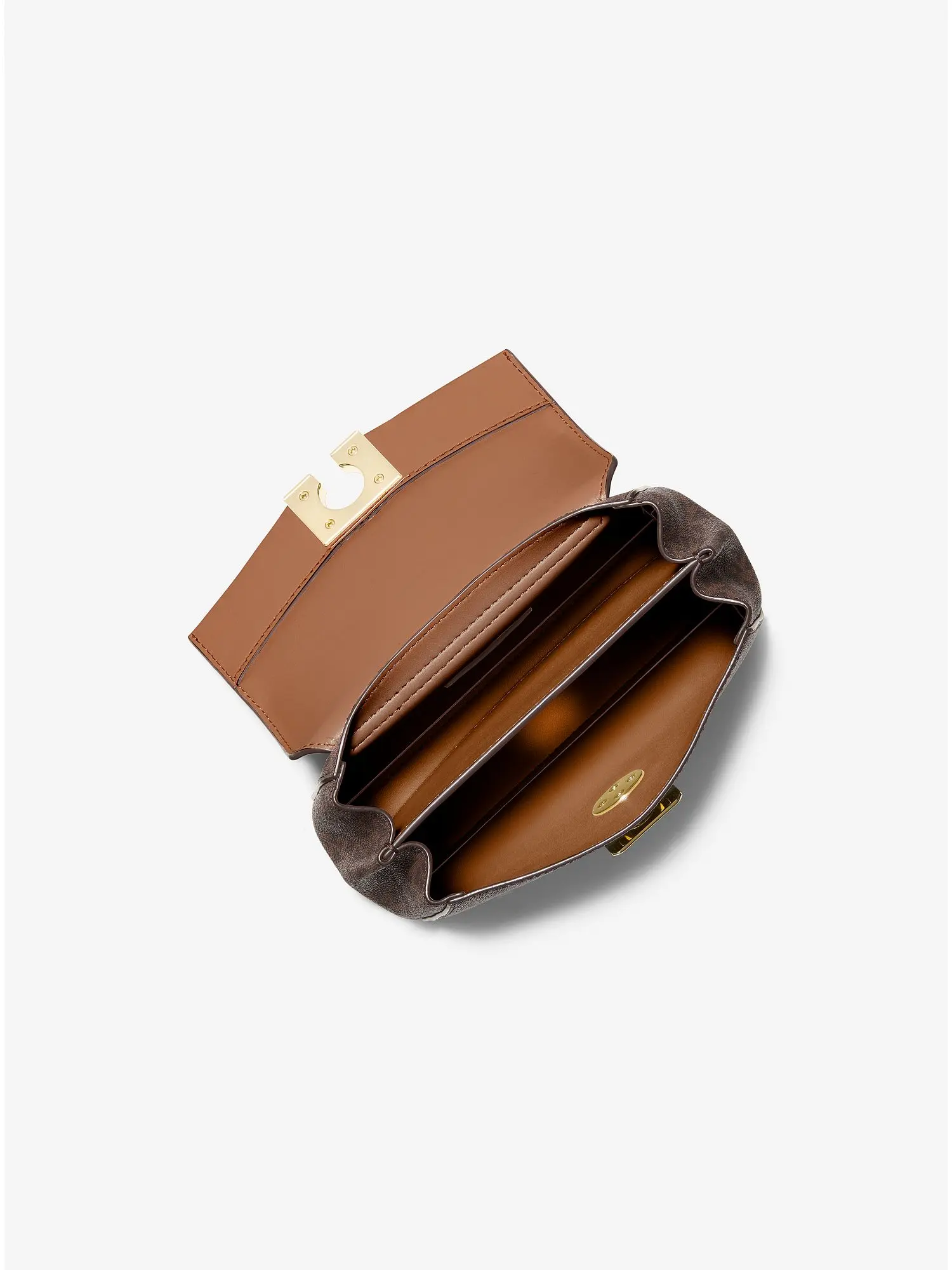 Lita Small Two-Tone Logo and Leather Crossbody Bag Brown