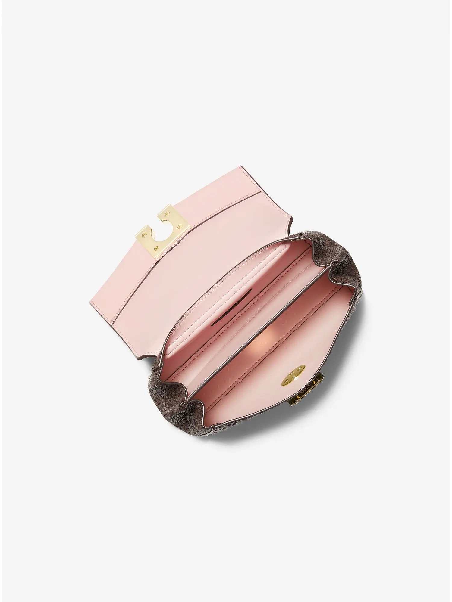Lita Small Two-Tone Logo and Leather Crossbody Bag Powder Blush