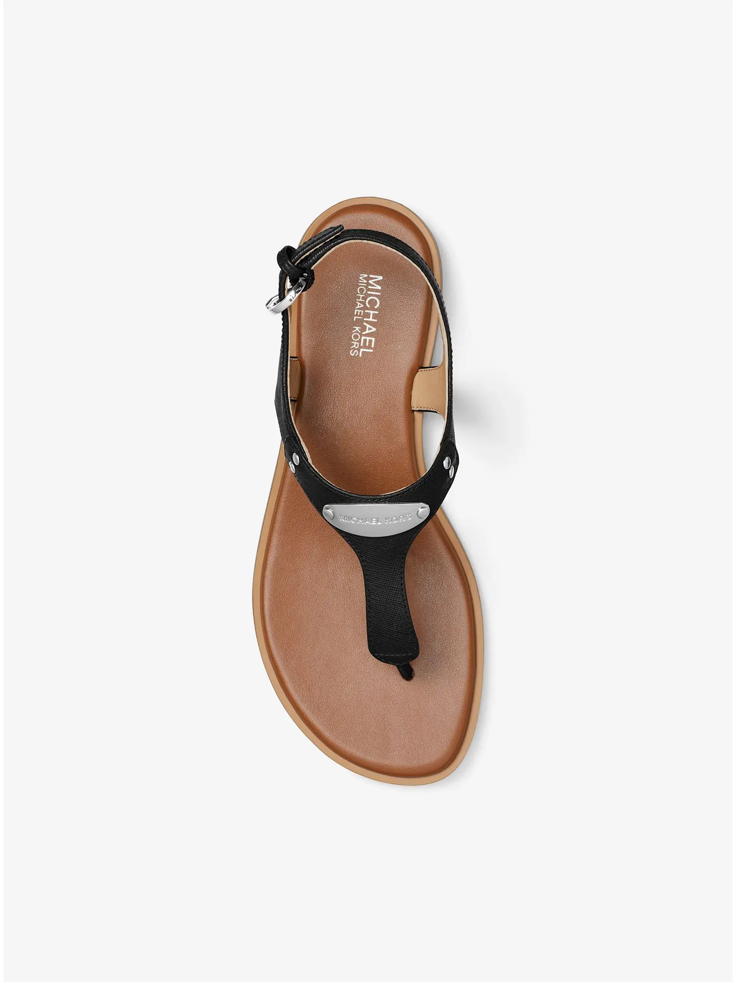 Logo Plate Leather Sandal Black
