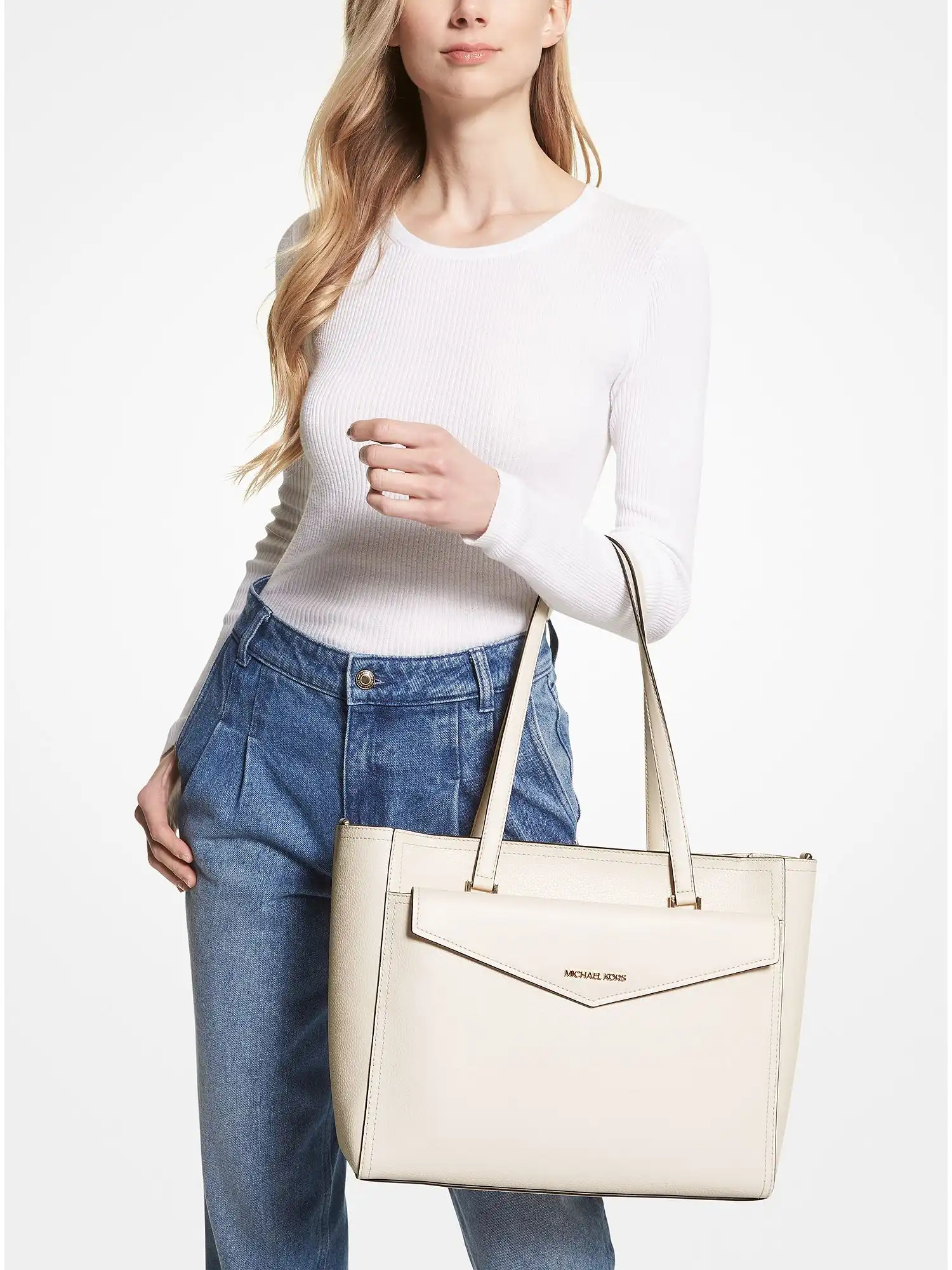 Maisie Large Pebbled Leather 3-in-1 Tote Bag Lt Cream