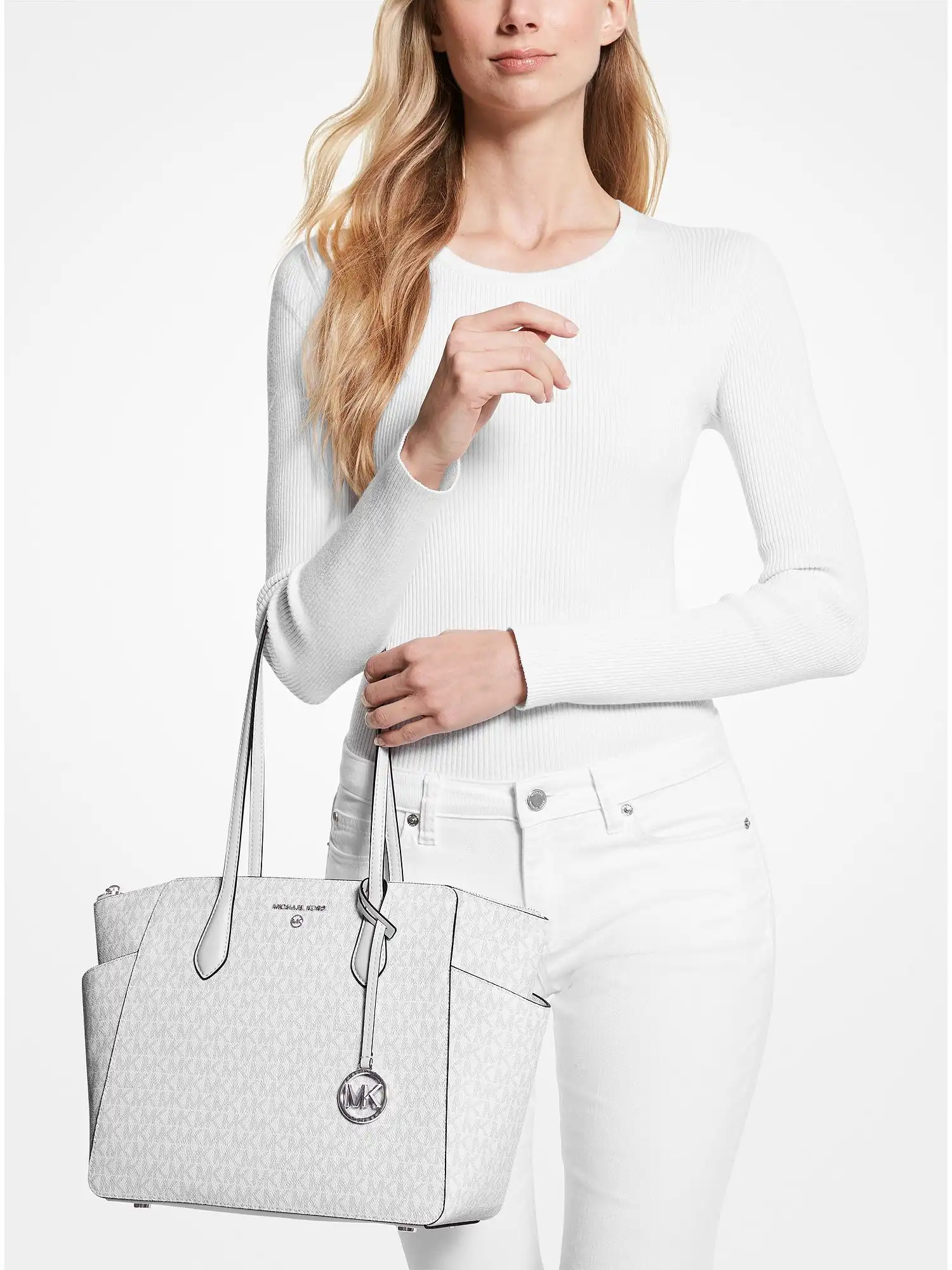 Marilyn Medium Logo Tote Bag Bright Wht