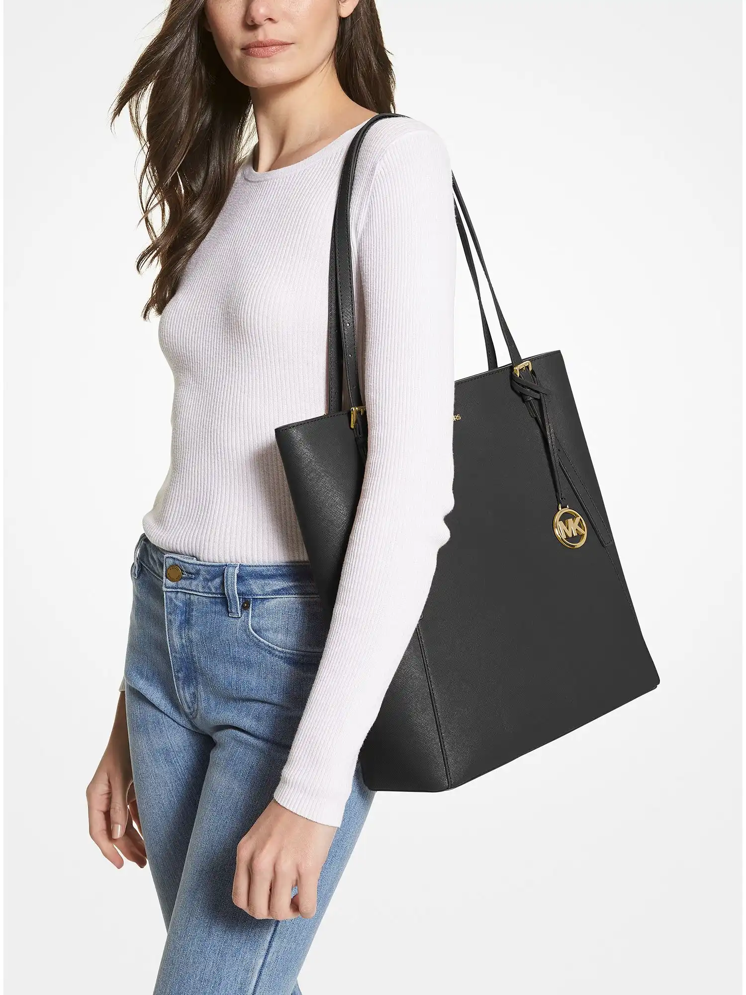 Megan Large Saffiano Leather Tote Black