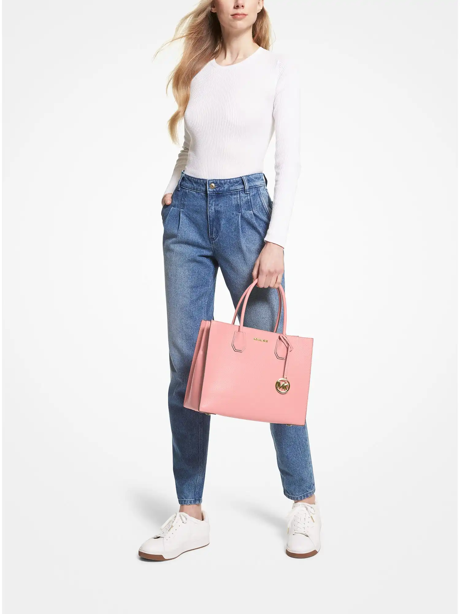 Mercer Large Pebbled Leather Accordion Tote Bag Powder Blush