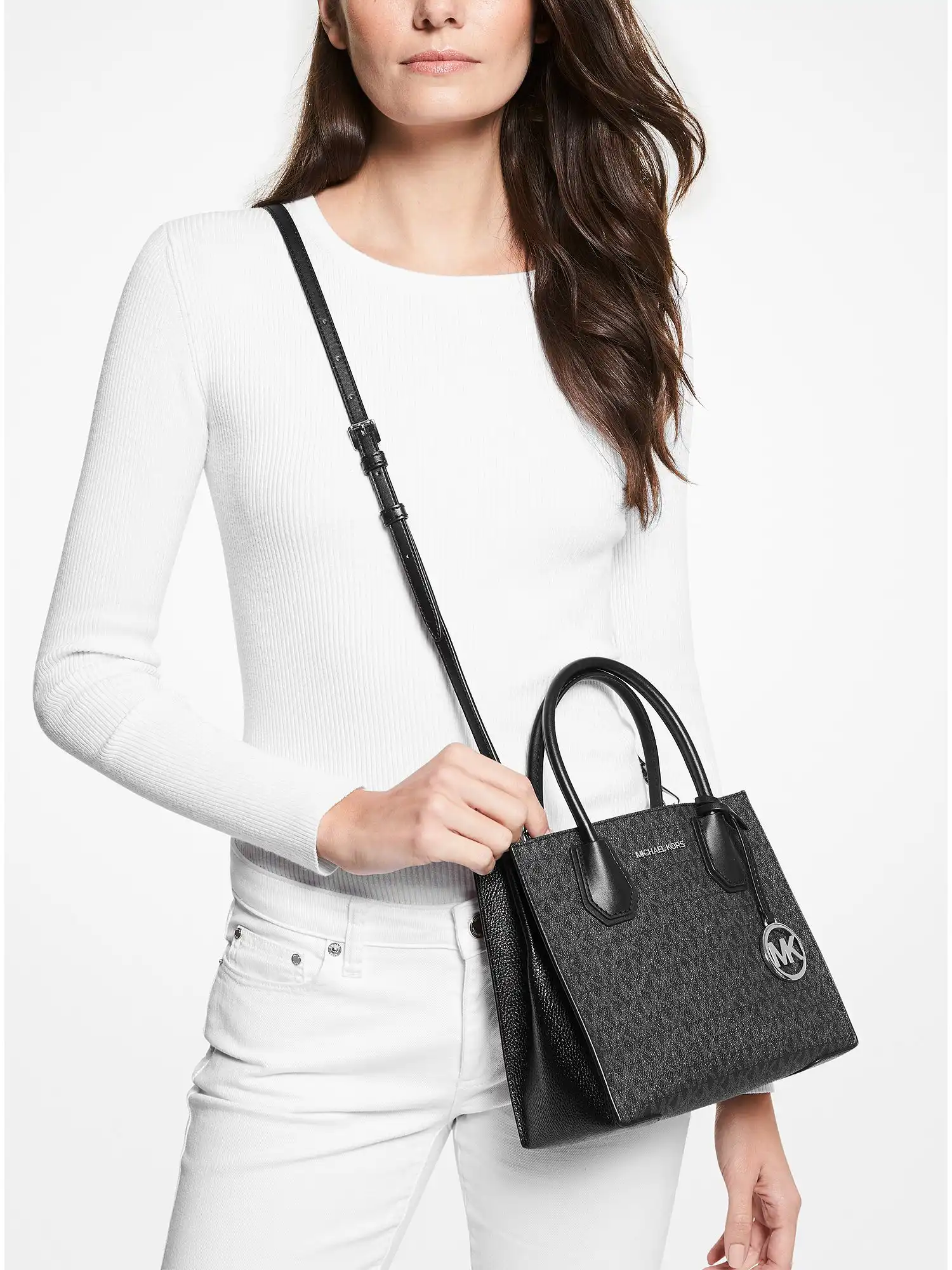 Mercer Medium Logo and Leather Accordion Crossbody Bag Black