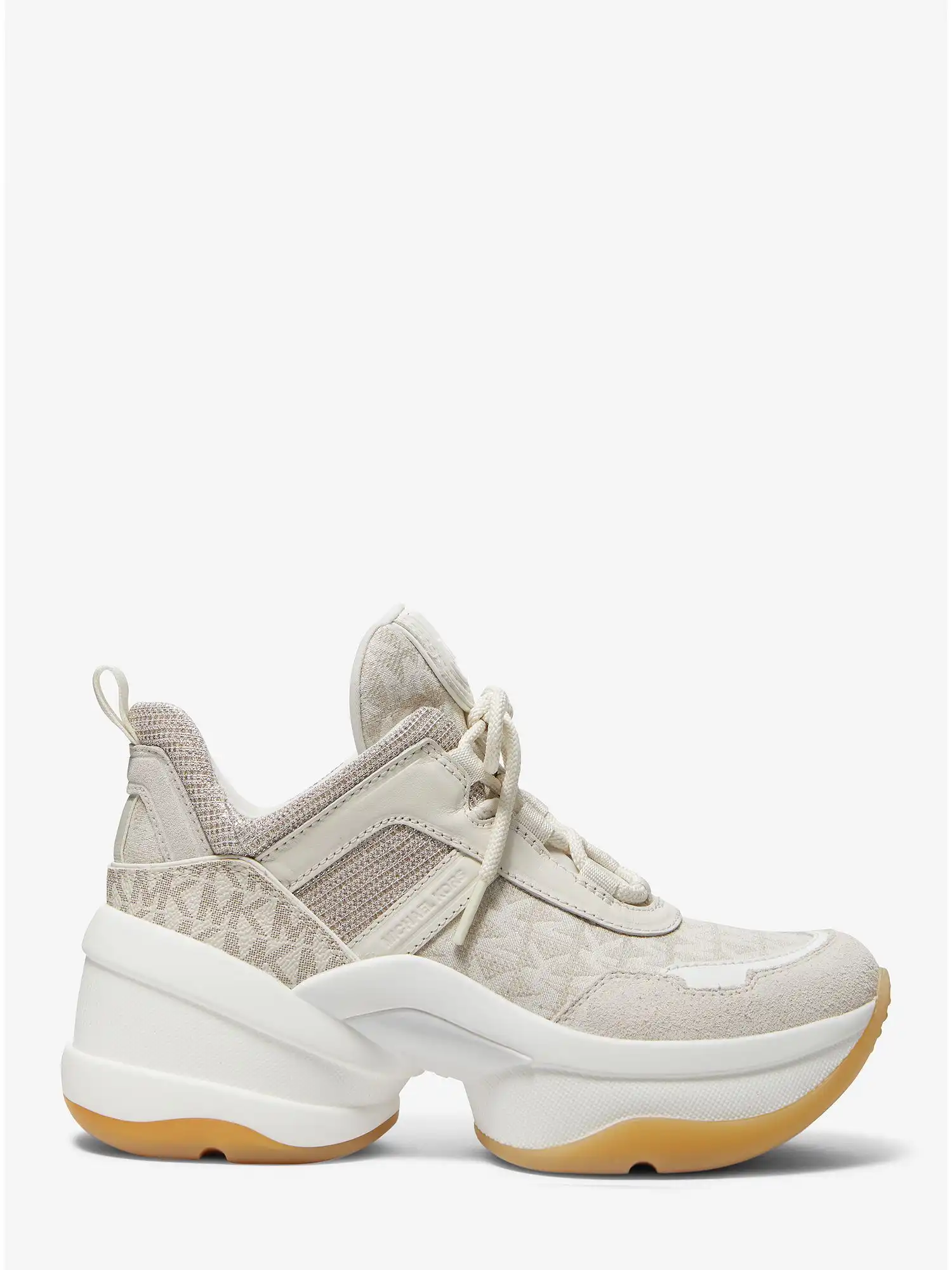 Olympia Logo Jacquard and Glitter Chain-Mesh Trainer Natural Combo