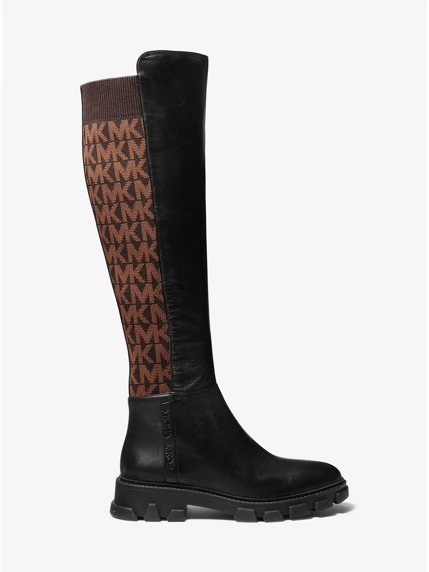 Ridley Leather and Logo Jacquard Knee Boot Blk Brown