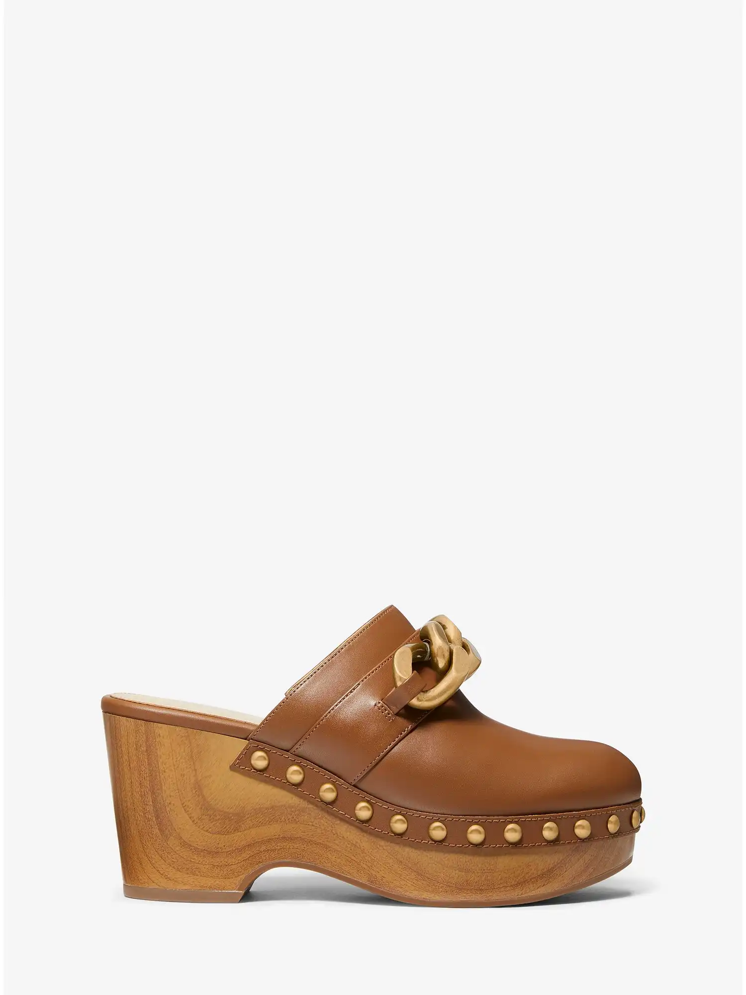 Scarlett Embellished Leather Platform Clog Luggage