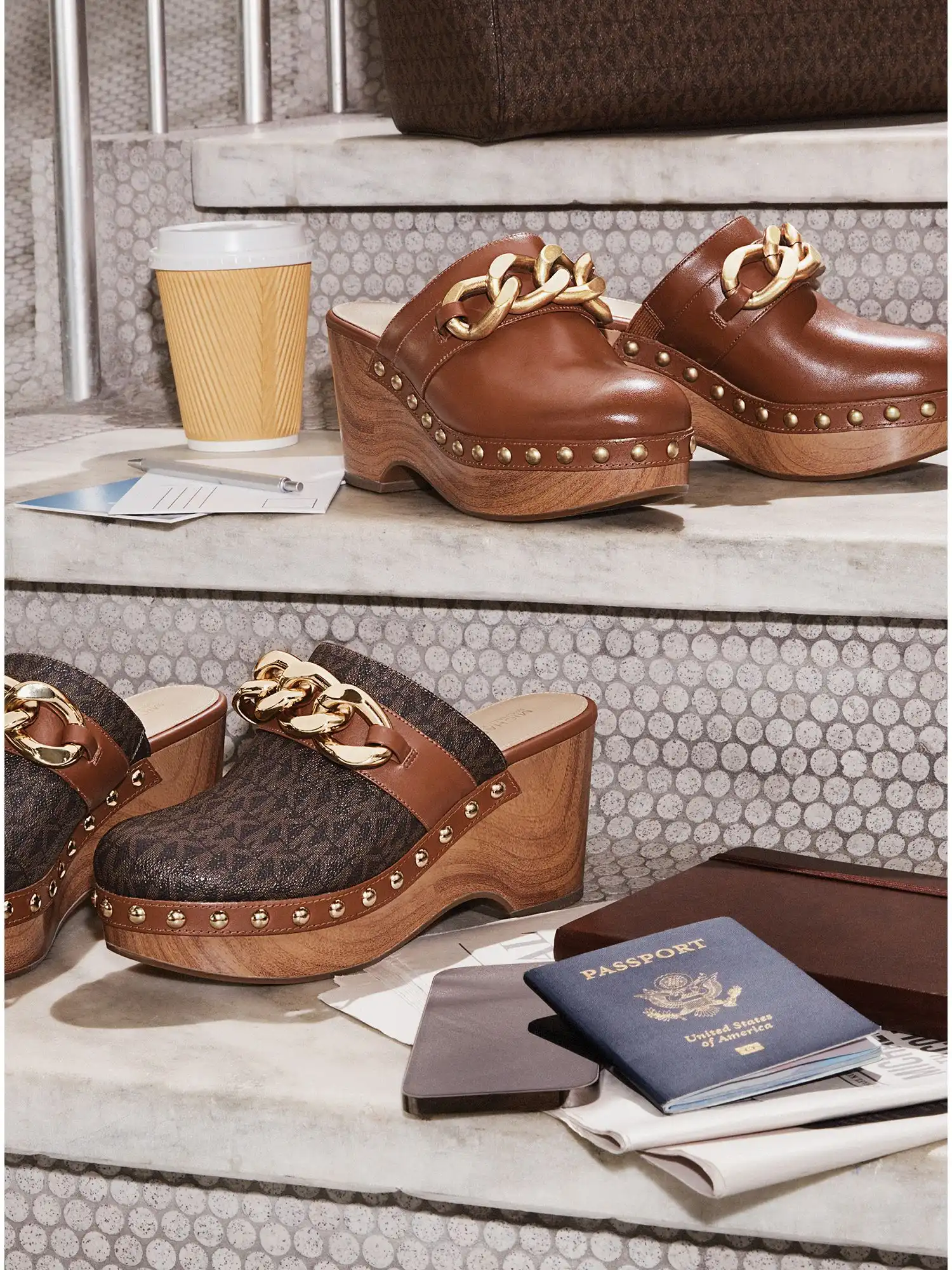 Scarlett Embellished Leather Platform Clog Luggage