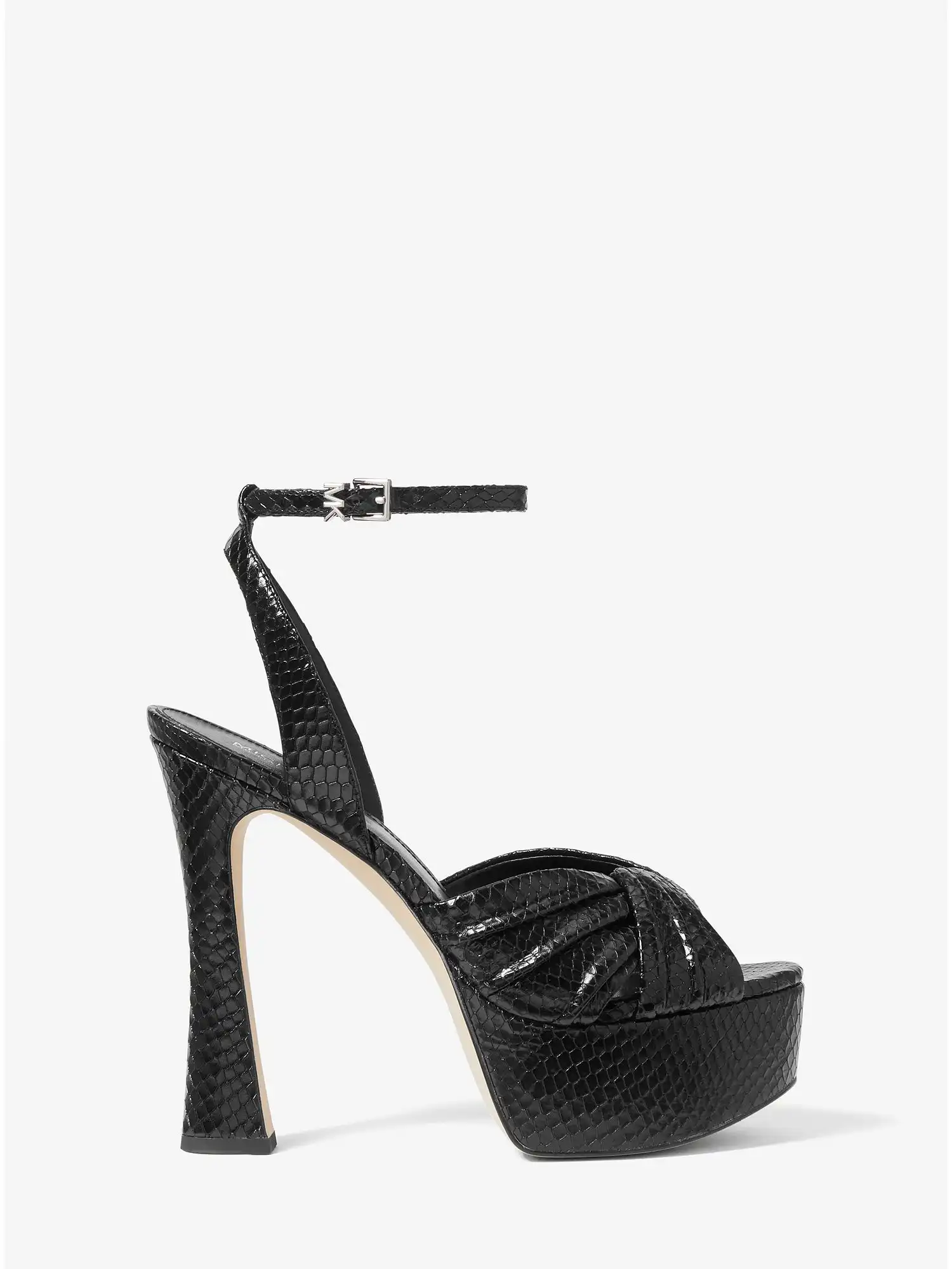 Selena Snake Embossed Leather Platform Sandal Black