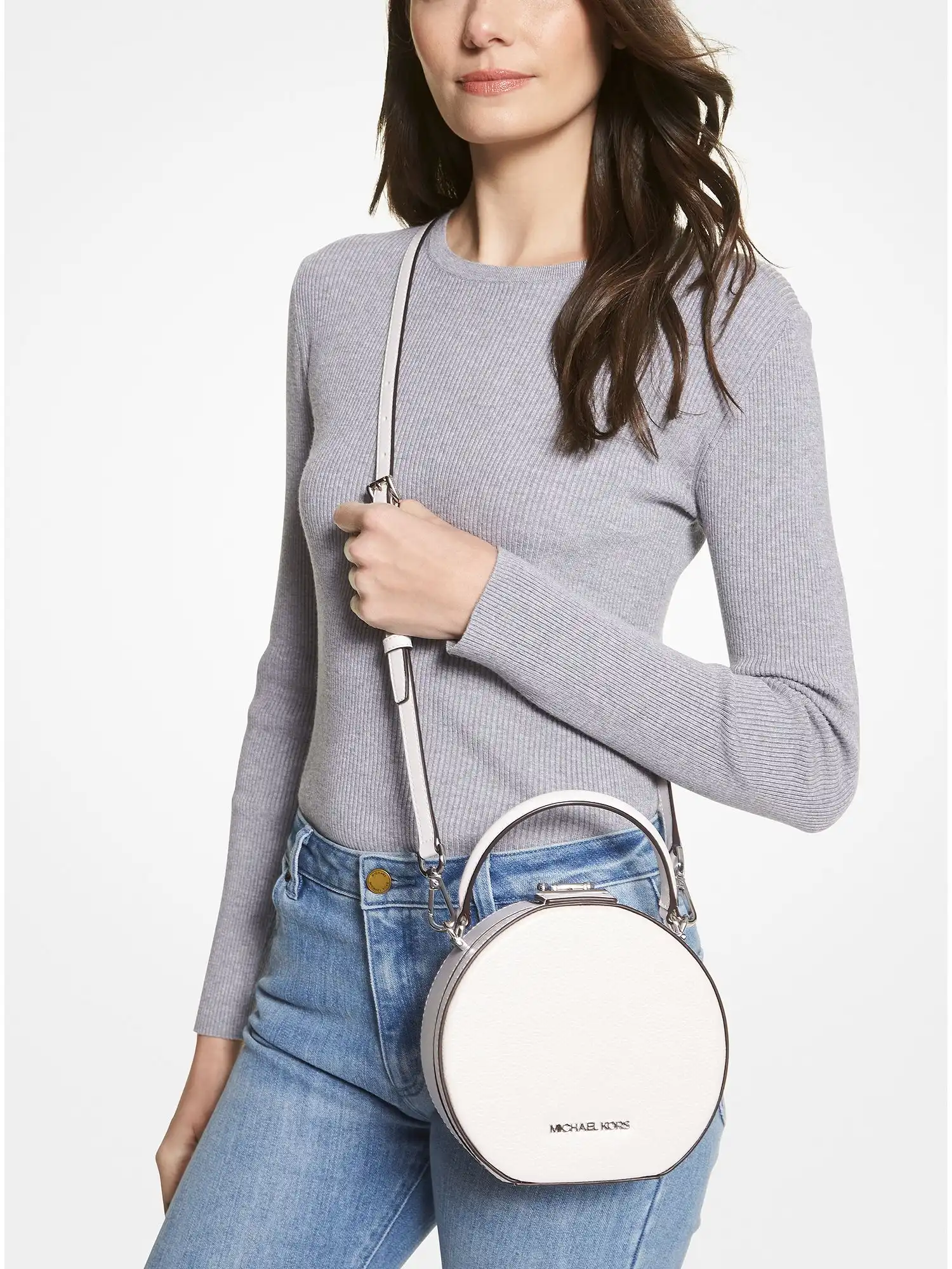 Serena Small Pebbled Leather Crossbody Bag Optic White