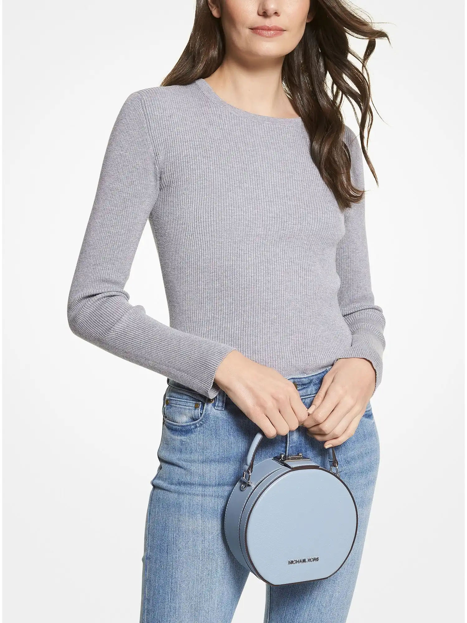 Serena Small Pebbled Leather Crossbody Bag Pale Blue