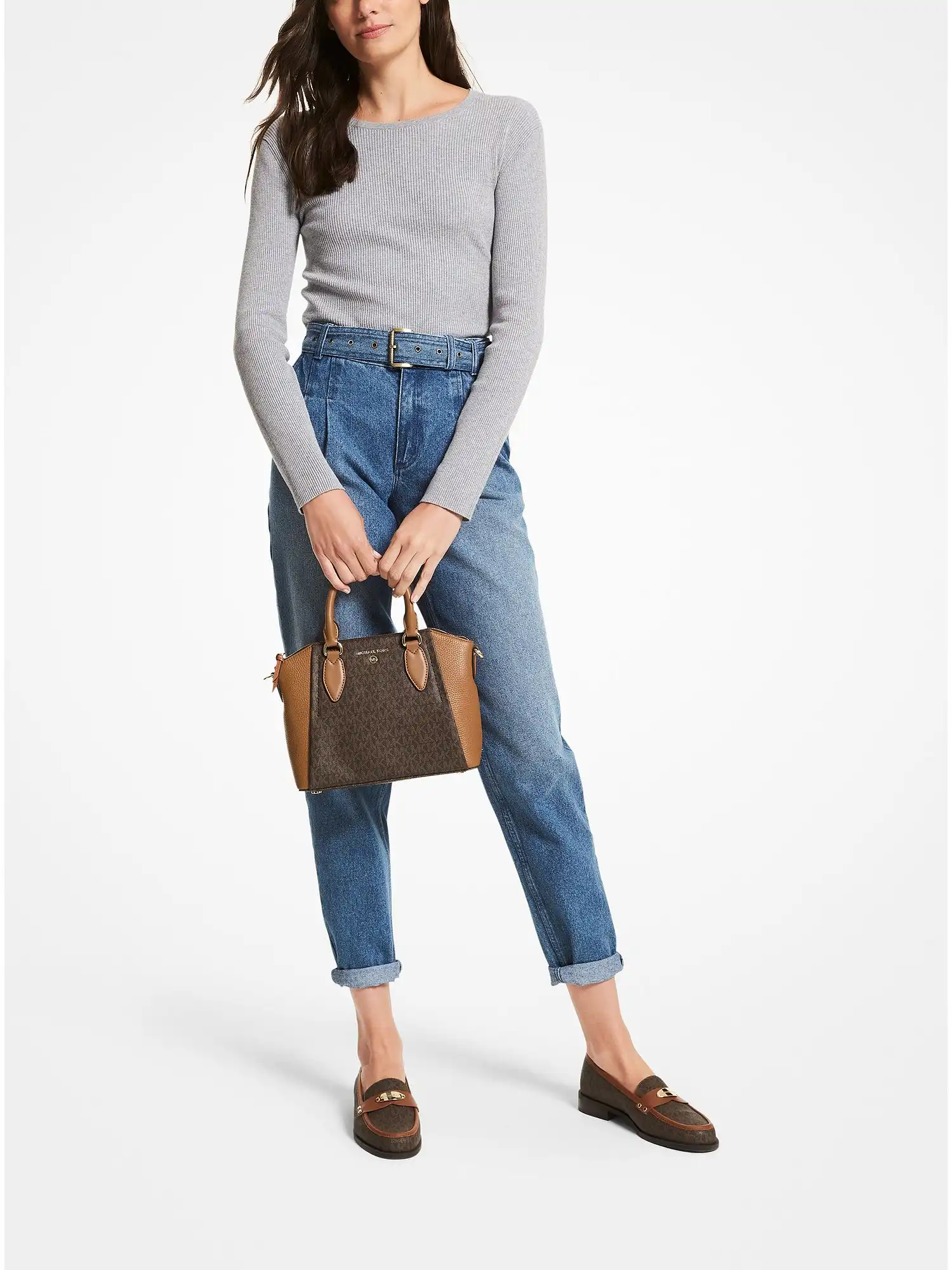 Sienna Medium Logo and Leather Messenger Bag Brn Acorn