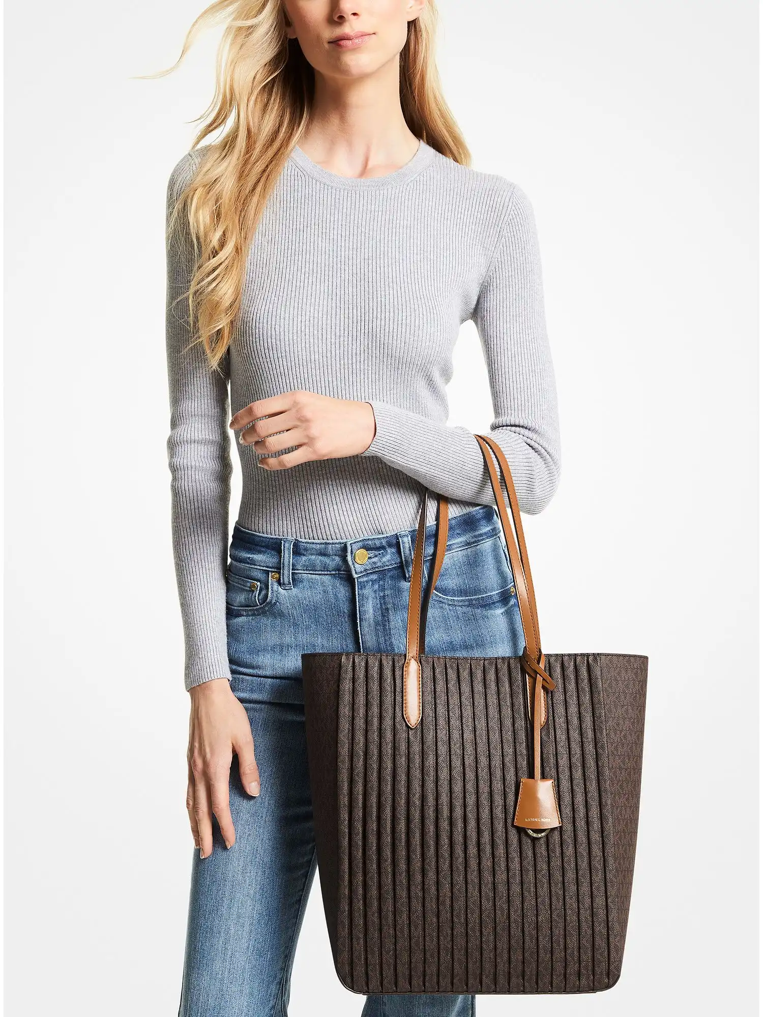 Sinclair Large Pleated Logo Tote Bag Brn Acorn