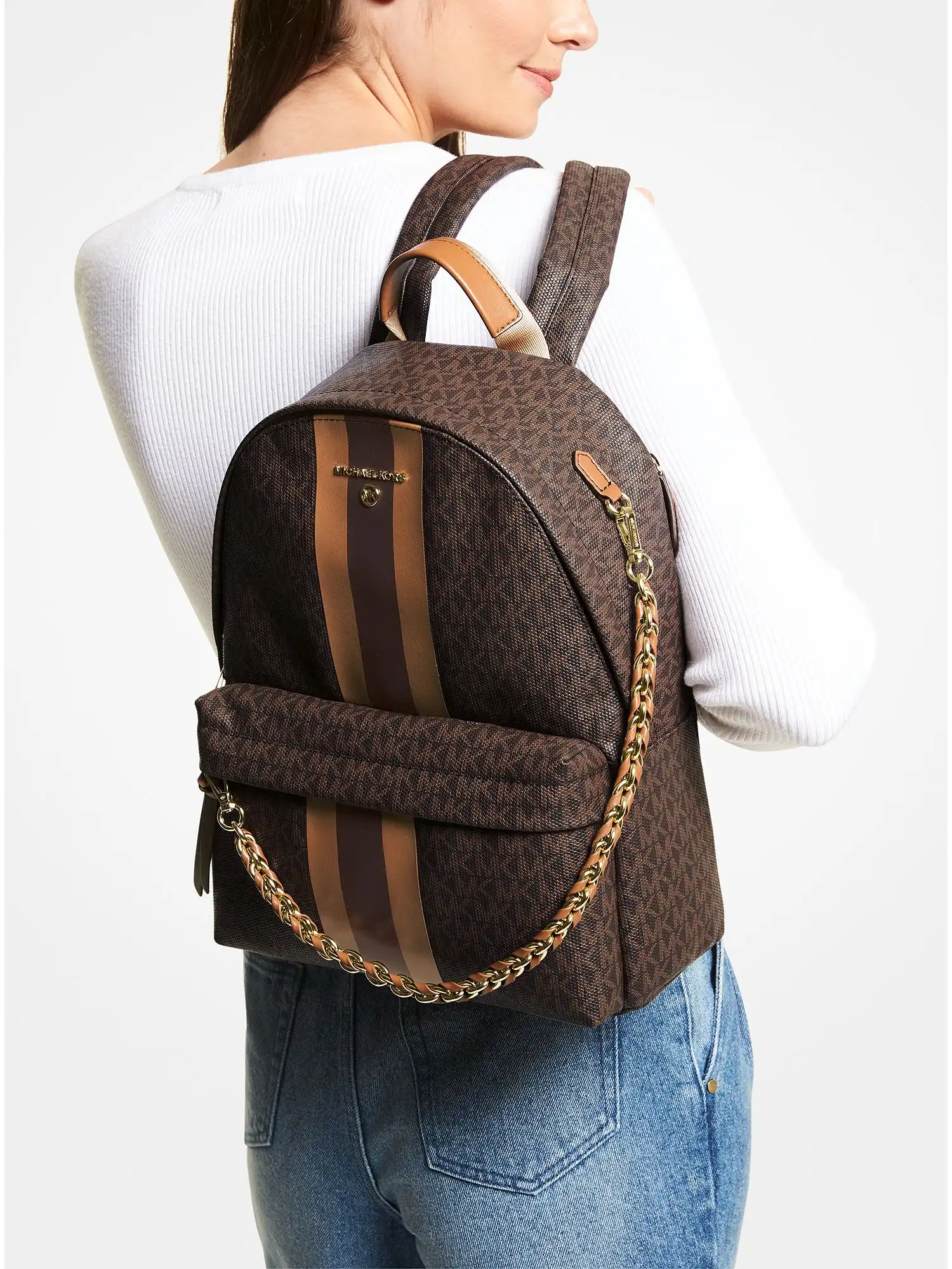 Slater Medium Logo Stripe Backpack Brn Acorn