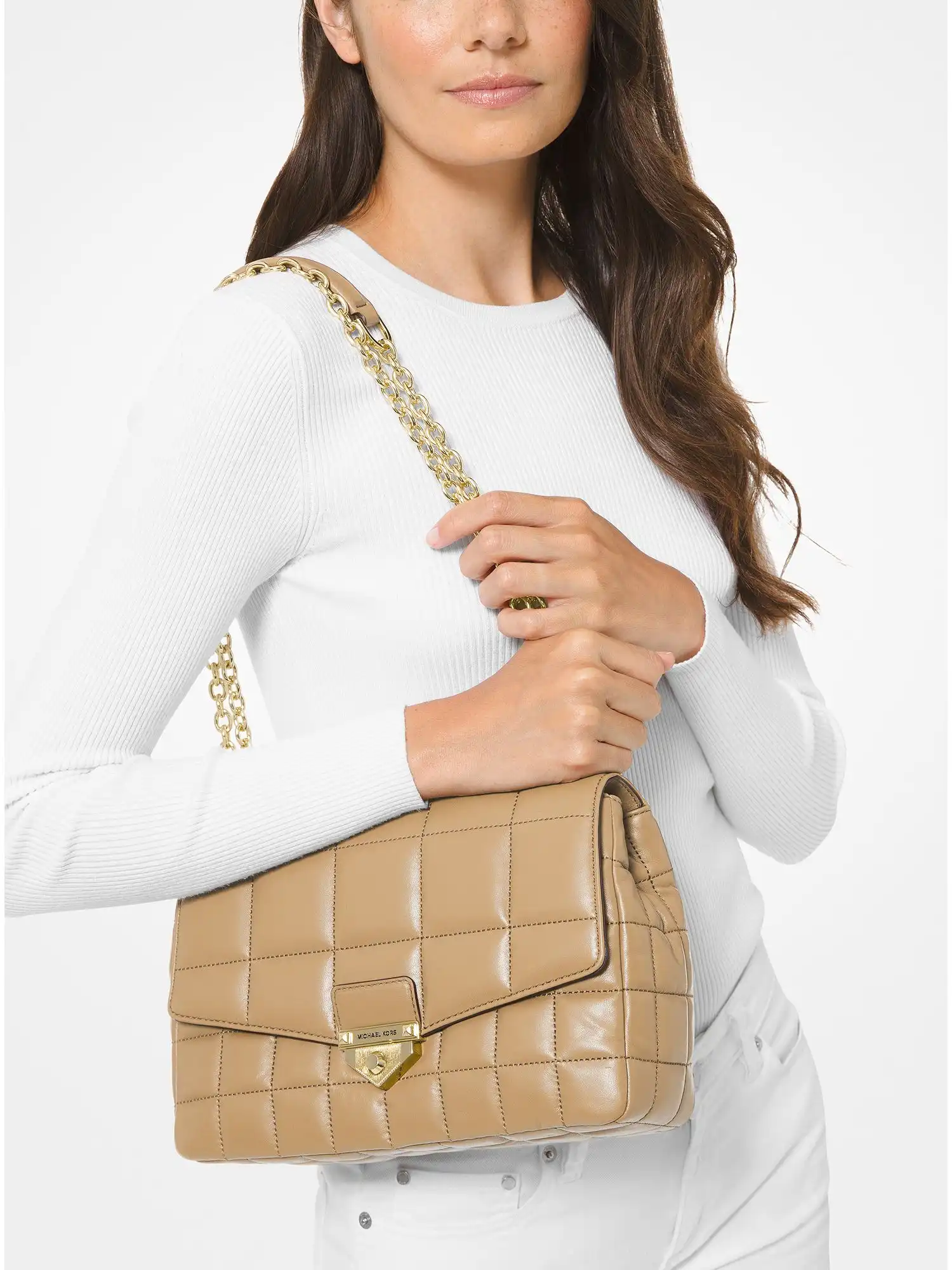 SoHo Extra-Large Quilted Leather Shoulder Bag Camel