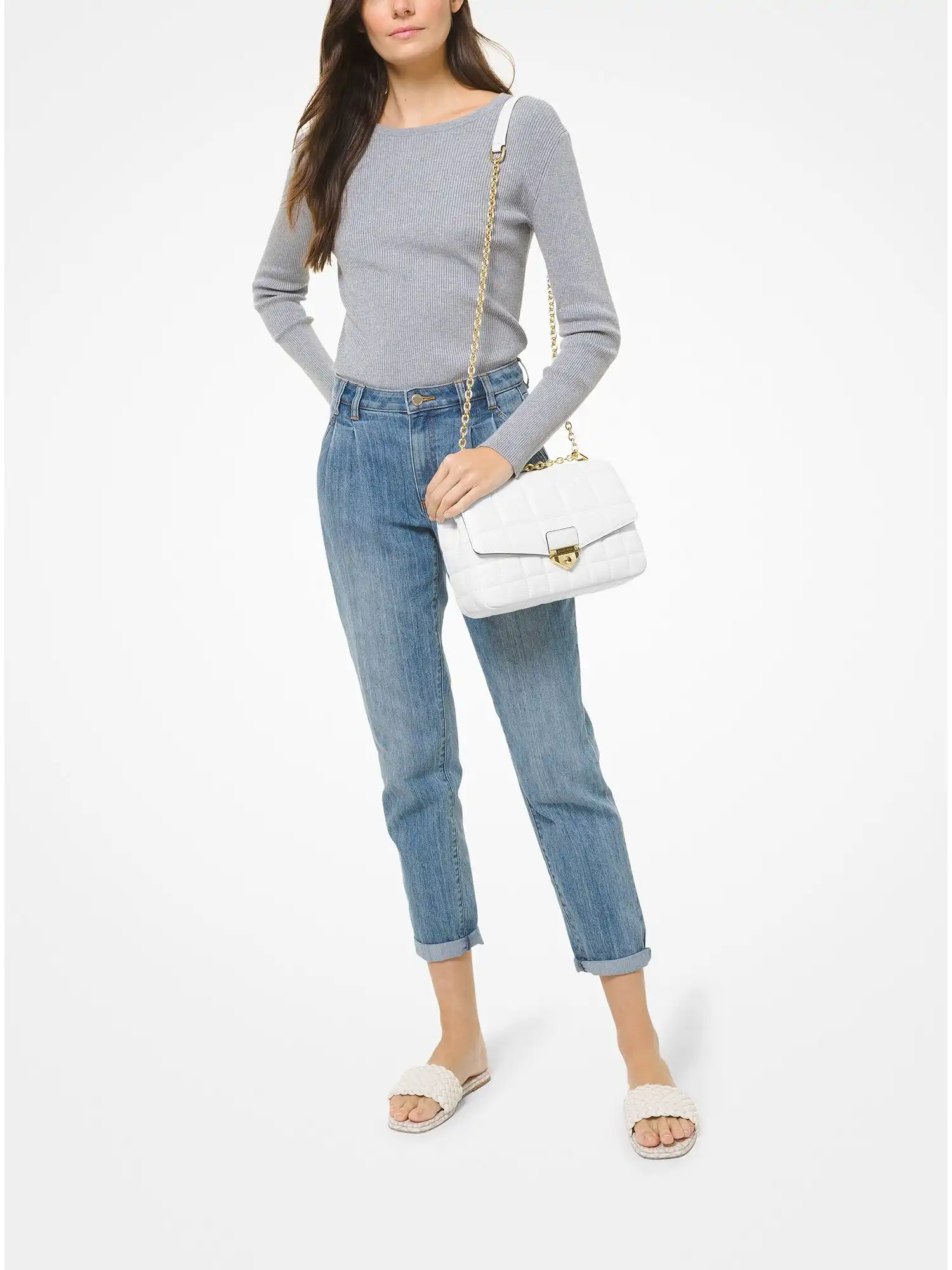 SoHo Extra-Large Quilted Leather Shoulder Bag Optic White