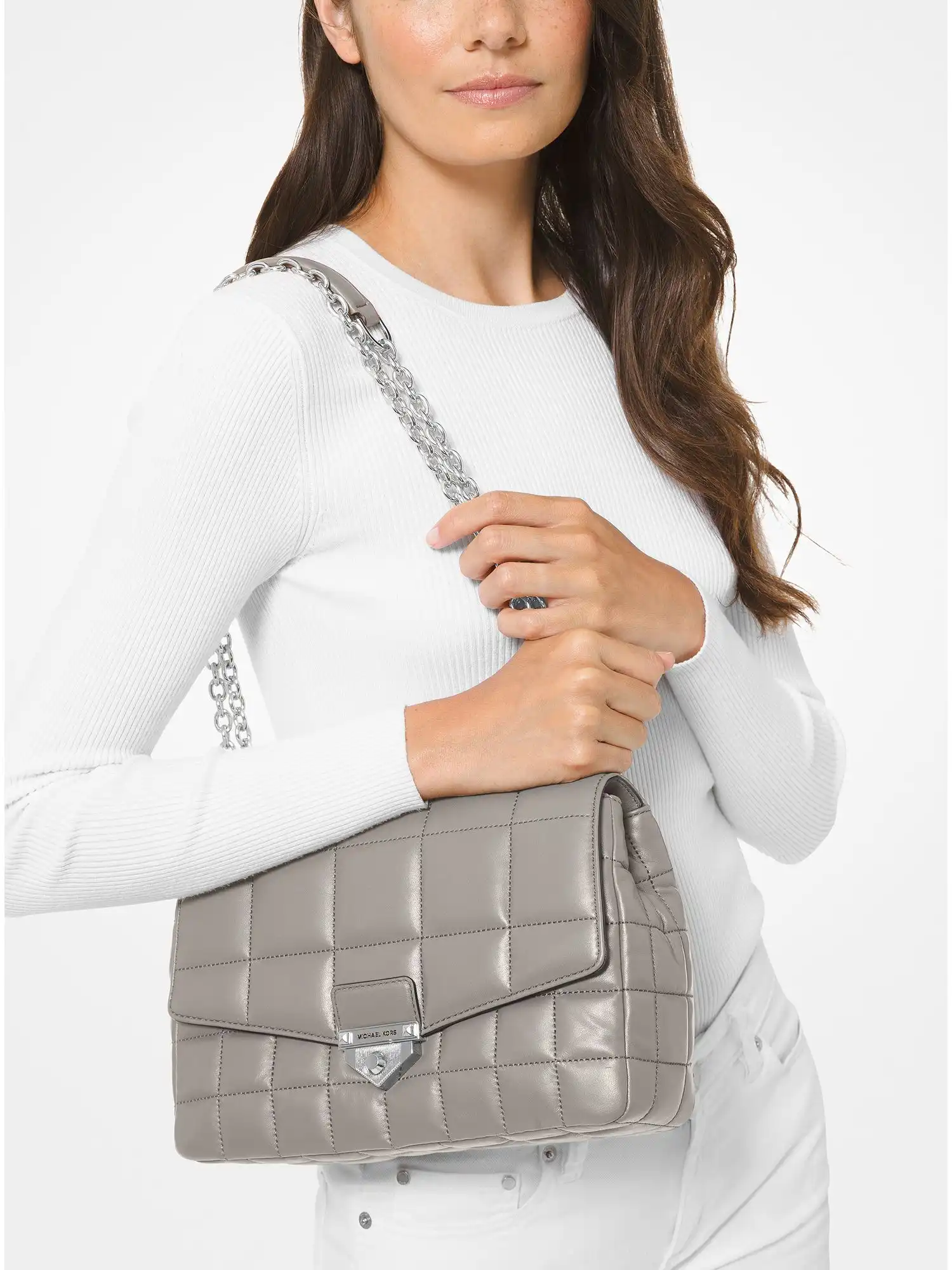 SoHo Extra-Large Quilted Leather Shoulder Bag Pearl Grey