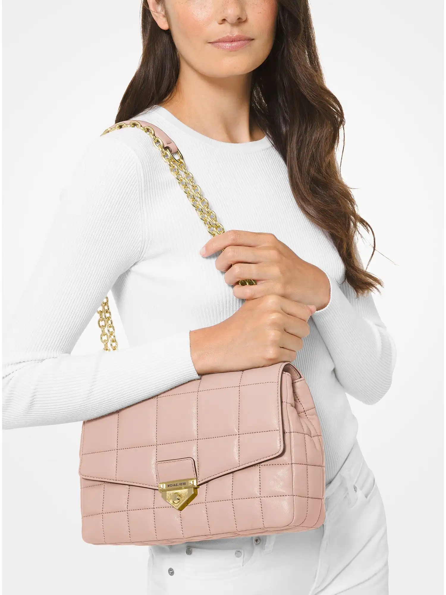 SoHo Extra-Large Quilted Leather Shoulder Bag Soft Pink